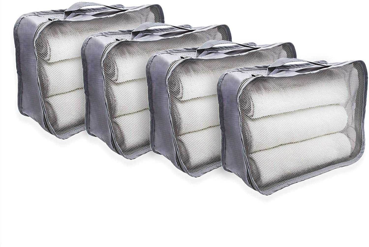 4 Pack Grey Packing Cubes for Travel, Medium Size, Ultralight Nylon Material - Free Shipping