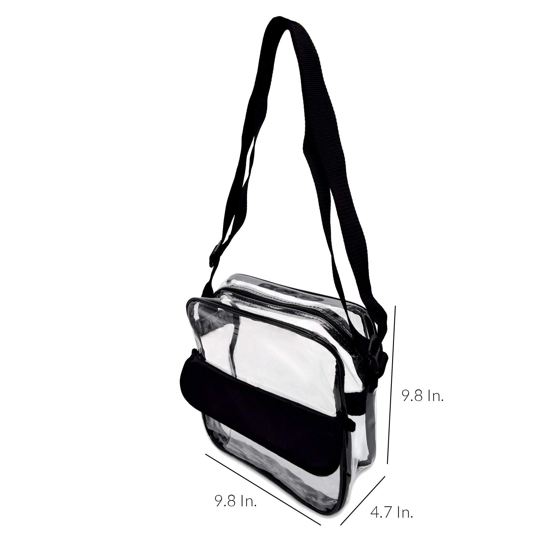 Clear Stadium Approved Crossbody Bag Black 10x10x4.5 - Front Pocket, Adjustable Strap, See-Through Vinyl