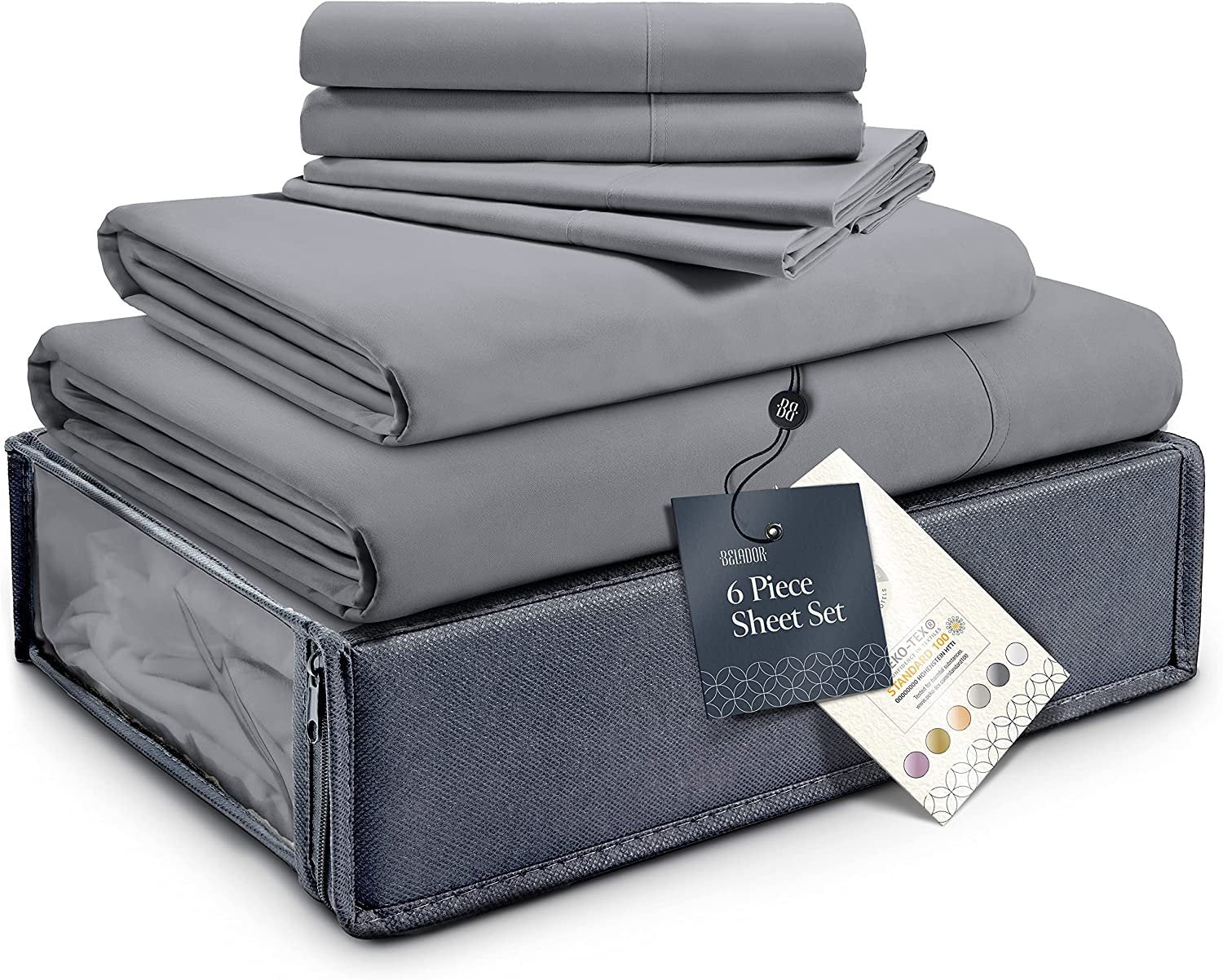 BELADOR Silky Soft King White Sheet Set -Luxury 6 Piece Bed Sheets for King Size Bed, Secure-Fit Deep Pocket Sheets with Elastic, Breathable Hotel Sheets & Pillowcase Set, Wrinkle Free Oeko-Tex Sheets