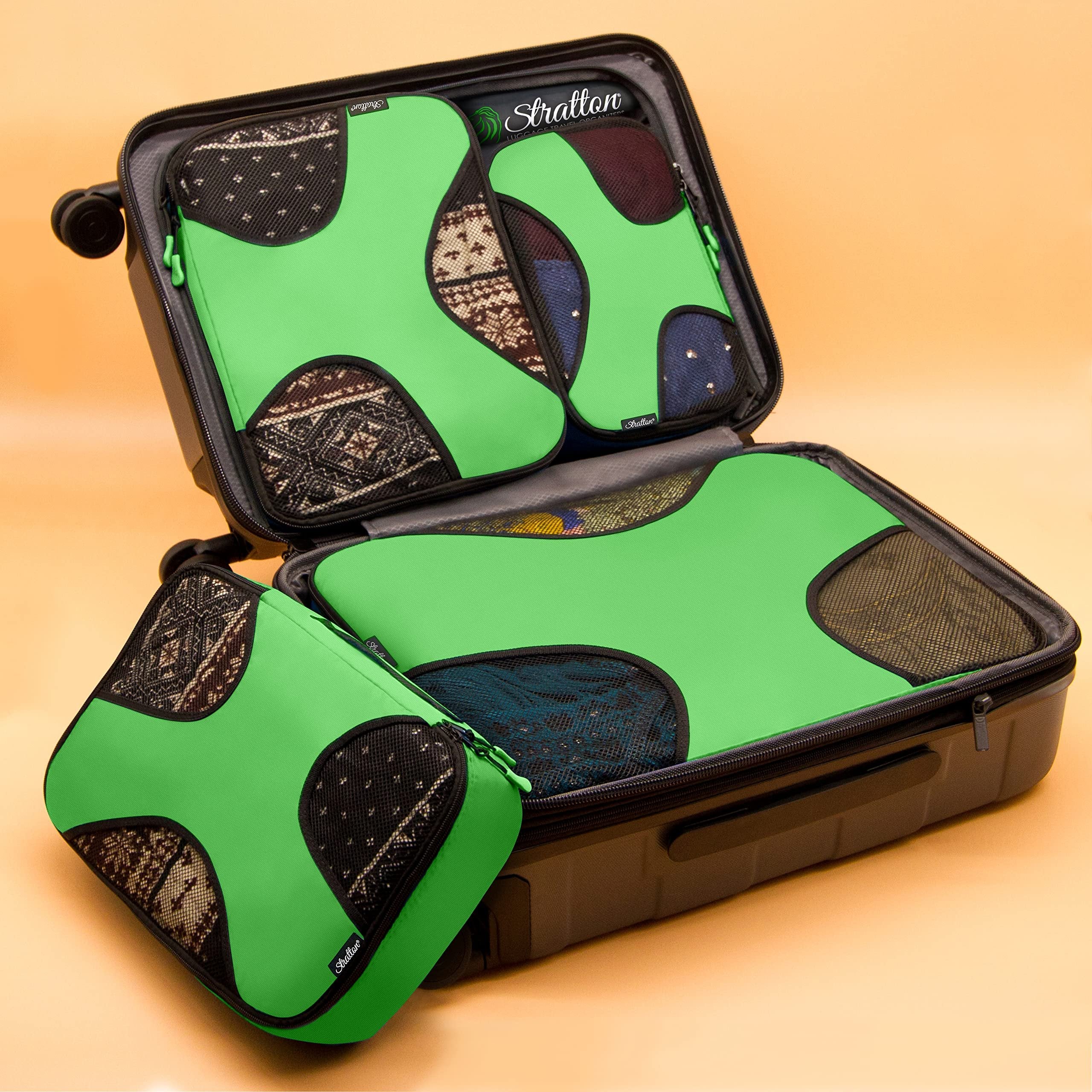 Stratton 5pc Green Grass Packing Cubes, Travel Organizers w/ Laundry Bag - Free Shipping