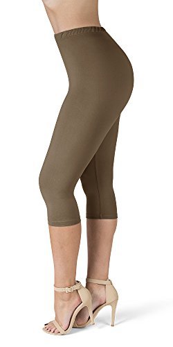 SATINA High Waisted Leggings for Women | Capri | 1 Inch Waistband (One Size, Tan)