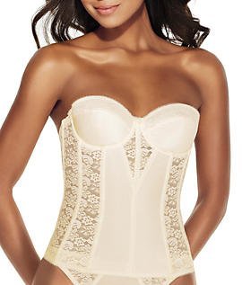 Dominique Ivory Lace Longline Corset - Full Length Bridal Bra w/ Garters - Size 42DD