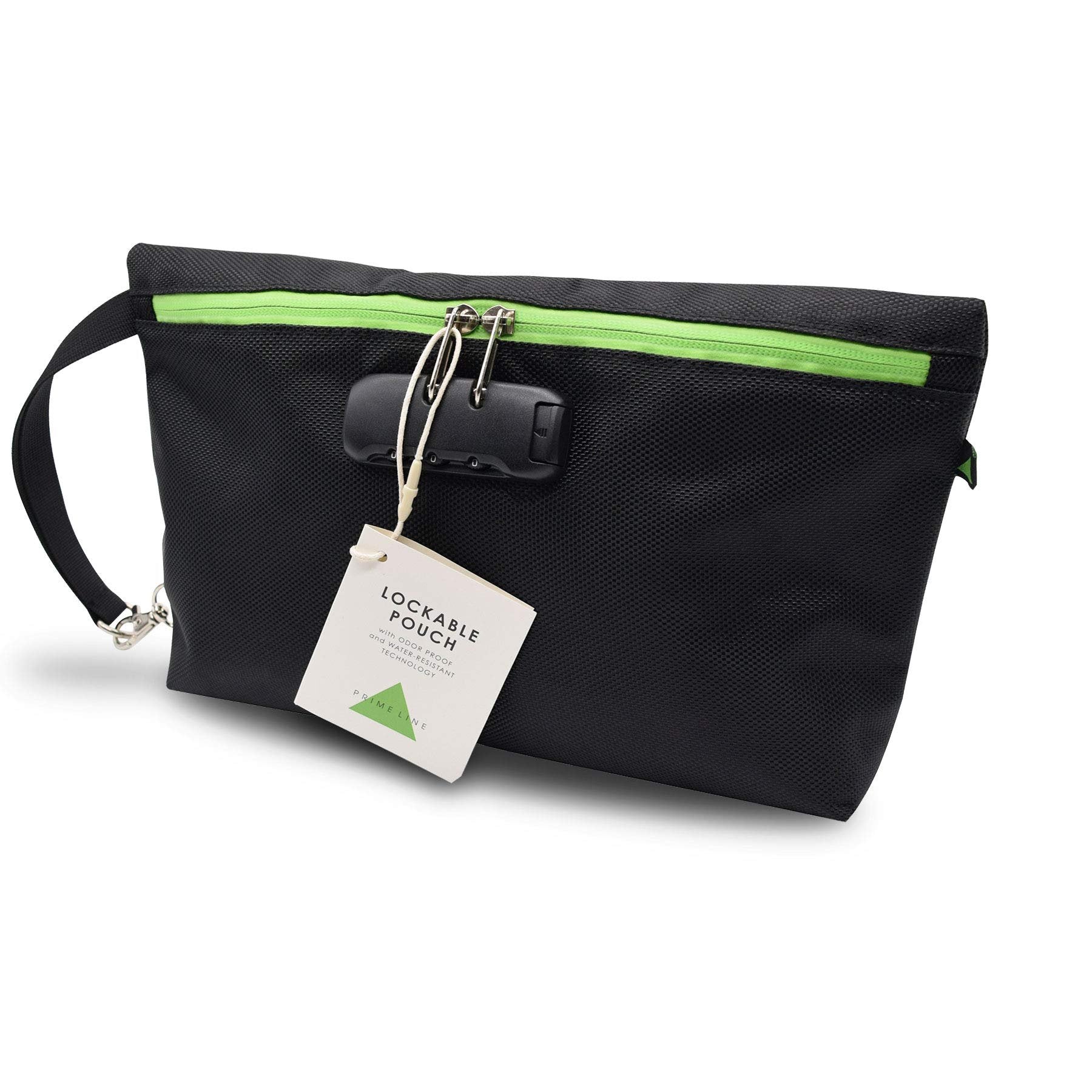Water Repellent Black Zippered Pouch w/ Lock Combo & Wristlet Handle-12.8x2.3x7.68