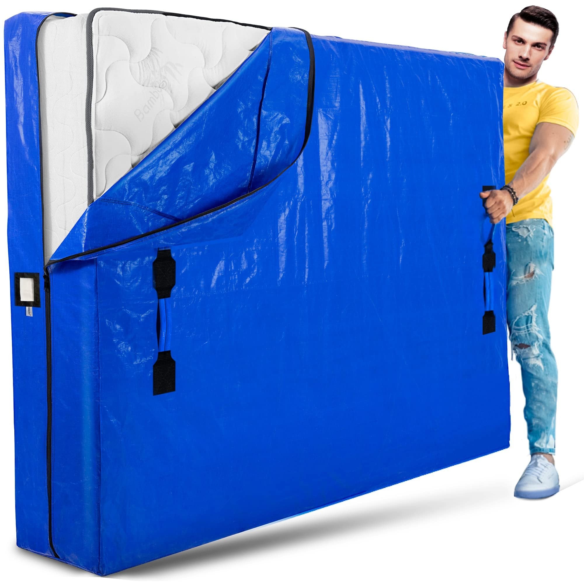 BELADOR Blue Queen Size Mattress Bag with 8 Handles - Extra-Thick, Reusable, Zippered Mattress Cover for Moving - Free Shipping & Returns