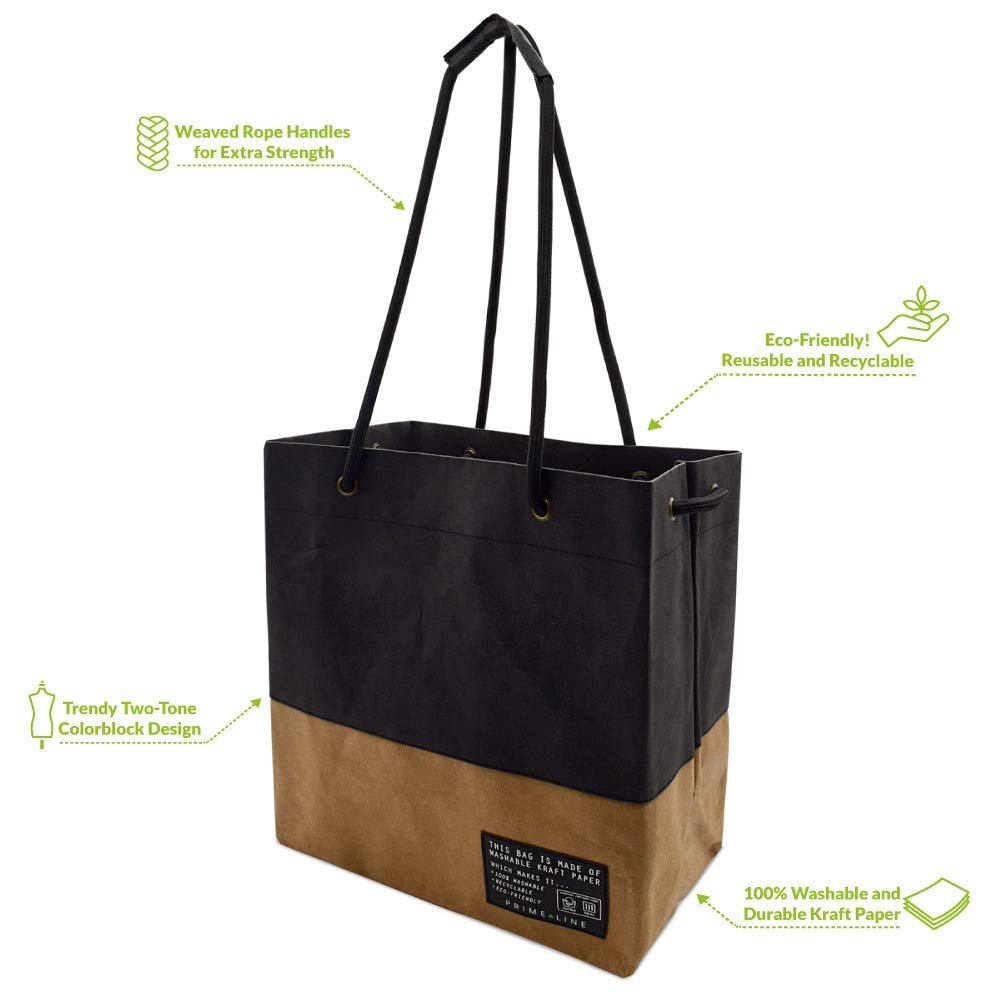 Cute Designer Tote Bag with Handles - Large 13.38x7x13.38 Brown Paper Shopping Bag for Women & Men - Market, Beach, Travel - Free Shipping