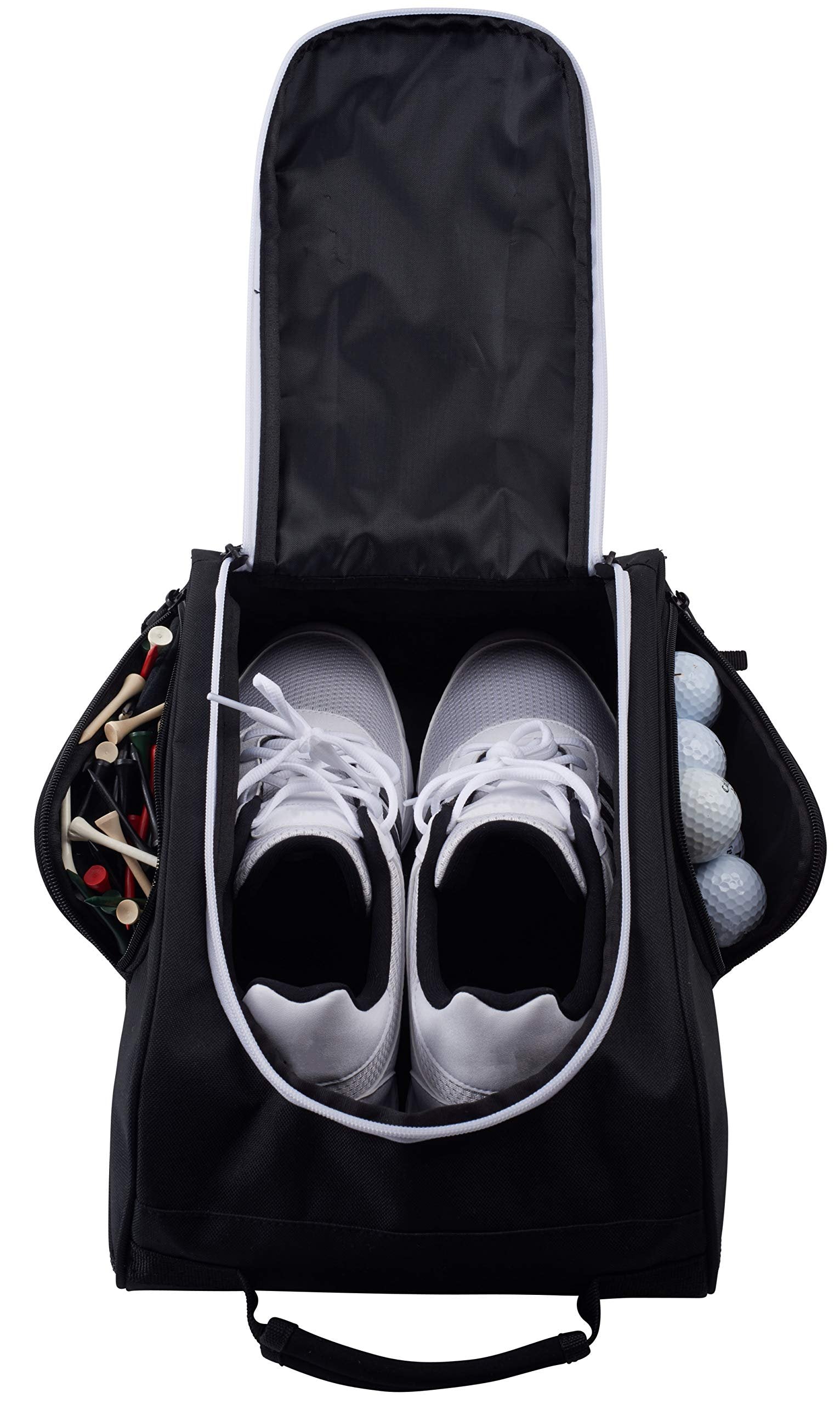 Athletico Golf Shoe Bag - Zippered Shoe Carrier Bags With Ventilation & Outside Pocket for Socks, Tees, etc. (Black/Pink)
