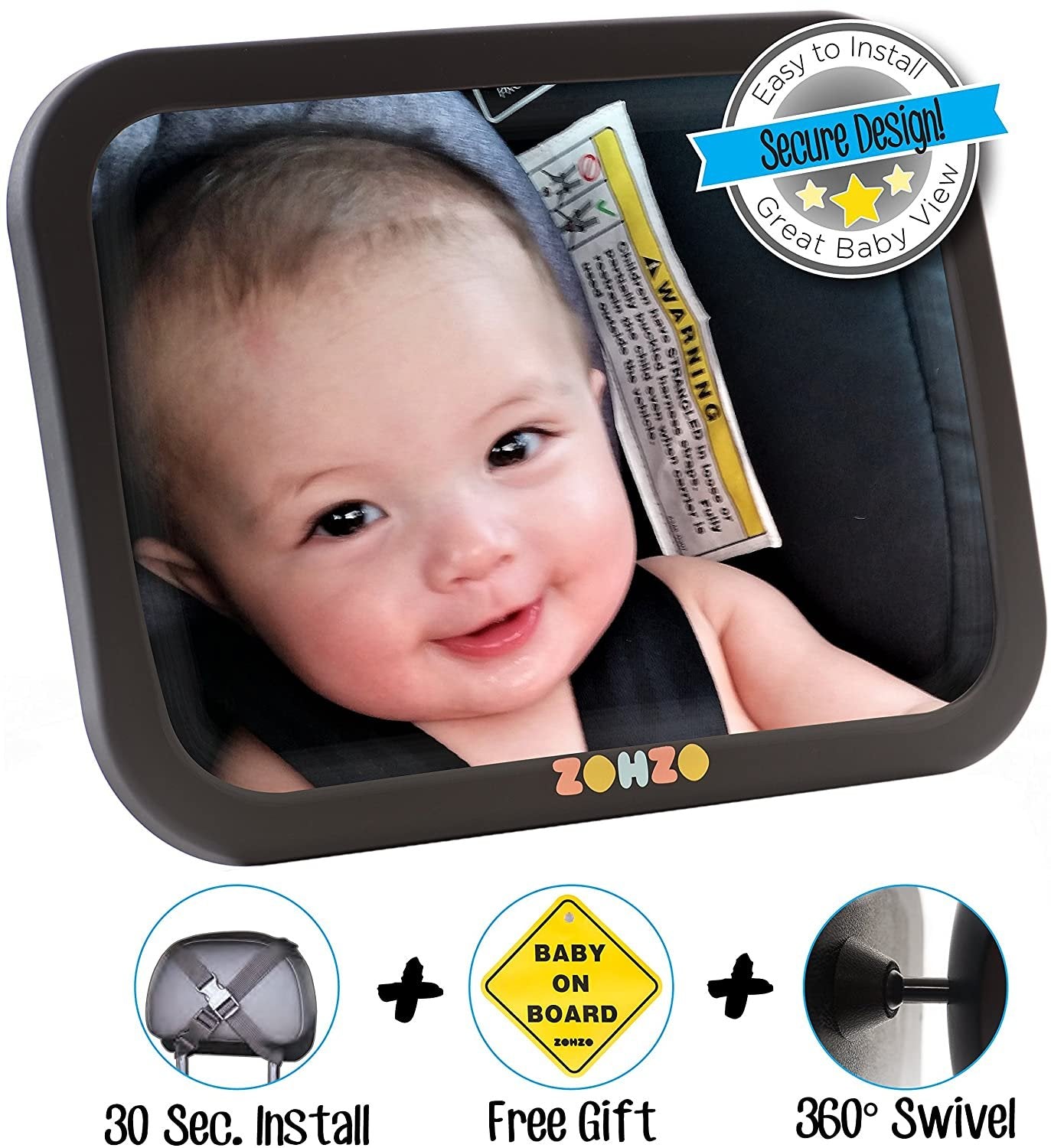 Securely View Infant in Backseat with Baby Car Mirror - Adjustable Pivot Joint, Double Strap - Size: 1 Count - Free Shipping