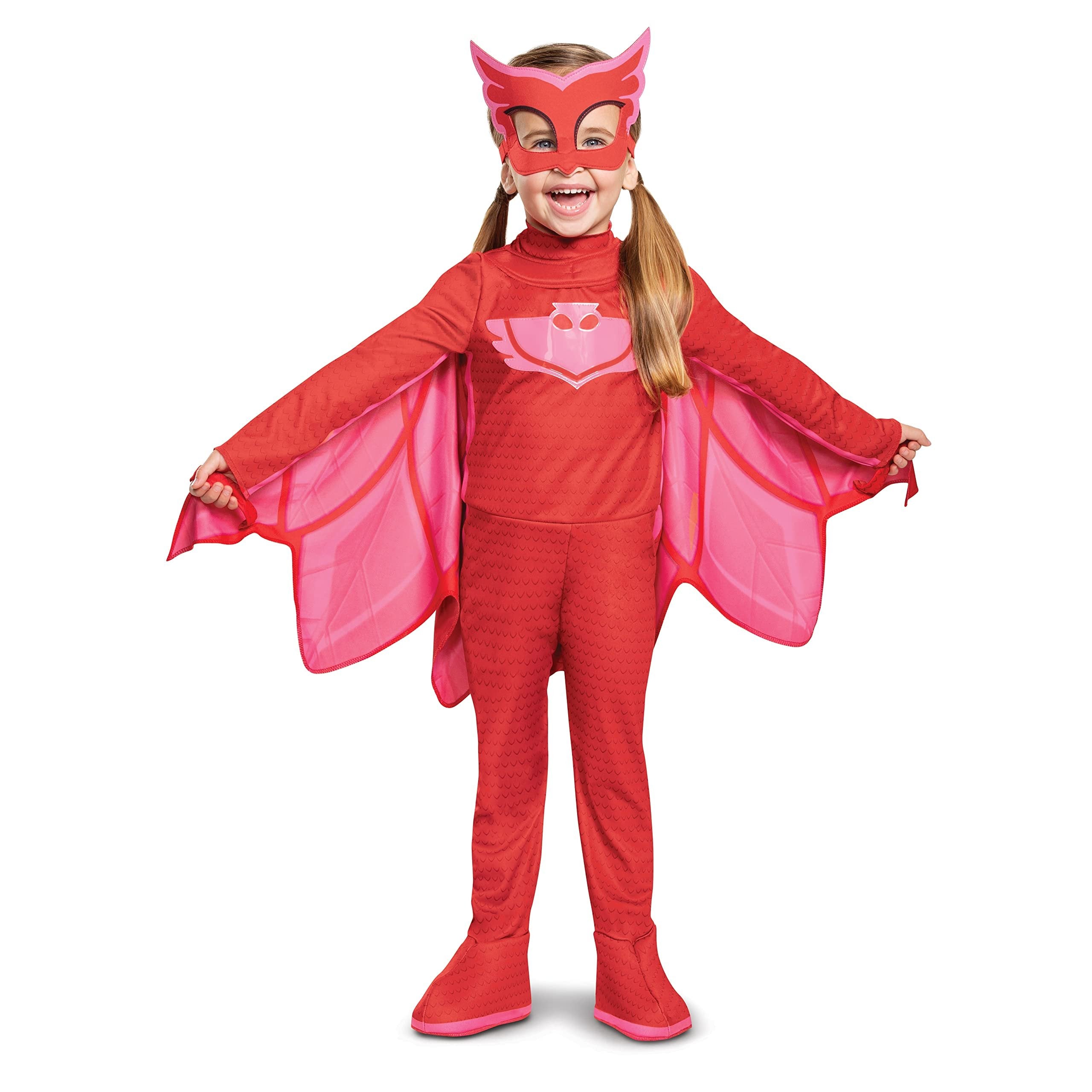 Disguise PJ Masks Owlette Costume, Deluxe Kids Light Up Jumpsuit Outfit and Character Mask, Toddler Size Large (4-6x) Red