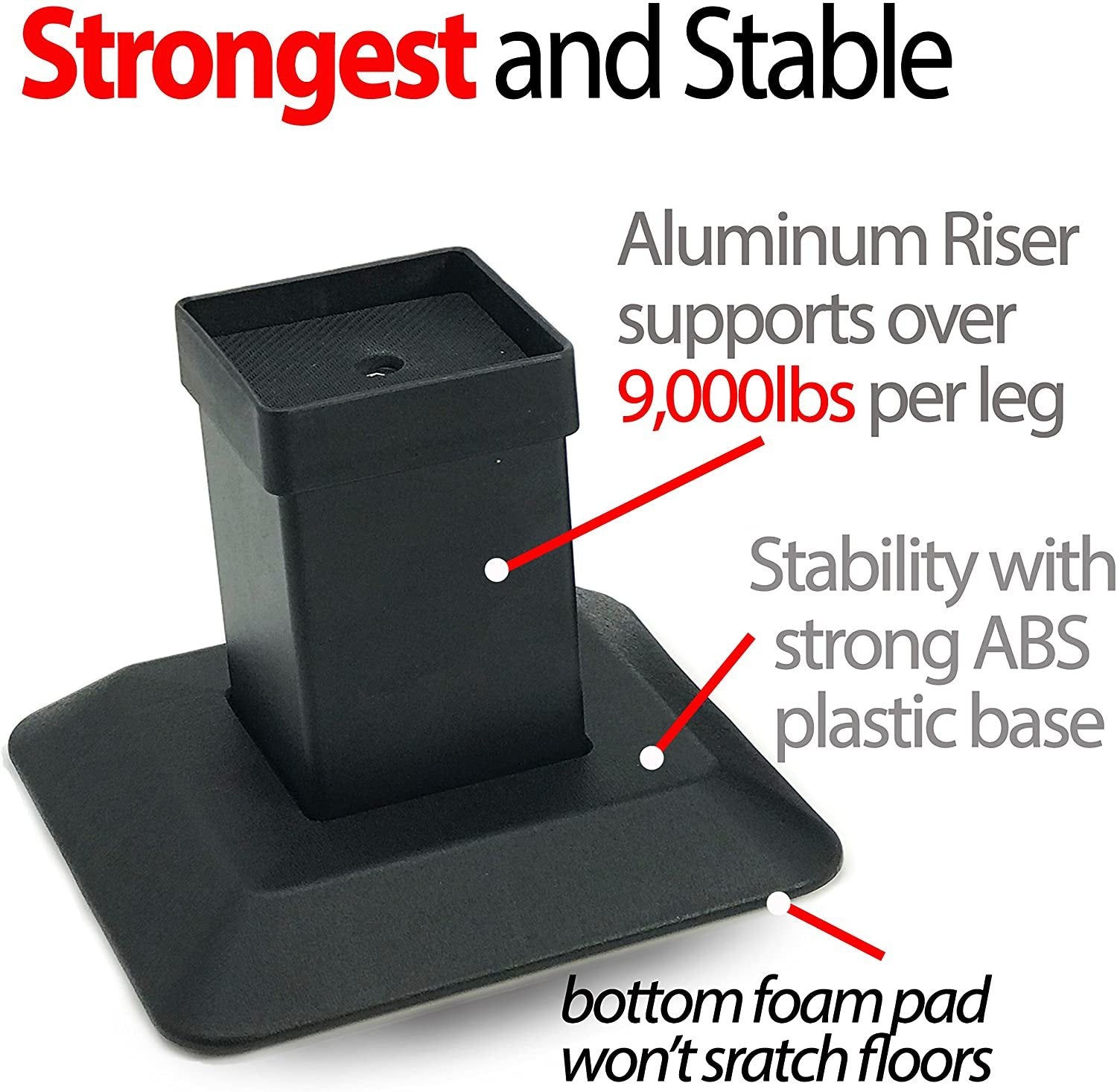 iPrimio Aluminum Bed Risers - Heavy Duty, 5 Inch Lift, 4 Pack, Up to 9,000lbs - Bed Raising Blocks, Furniture Risers - Safe, Sturdy Bed Lifts for College Dorm Rooms, Couches, Tables, Desk Riser