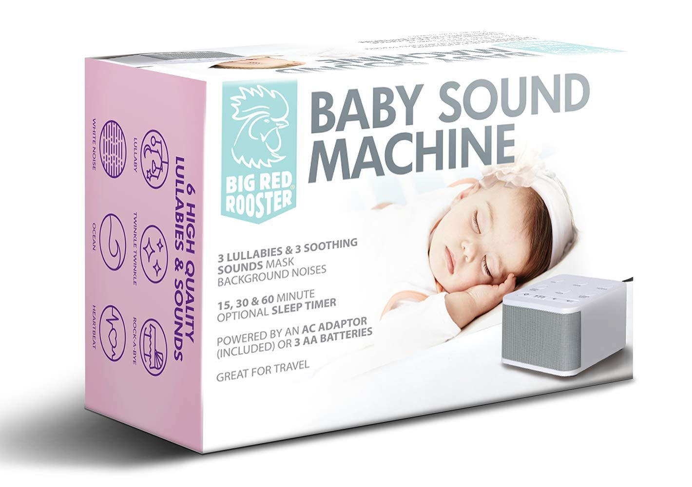 White Noise Machine for Baby | Big Red Rooster | 2 Piece Set | 6 Sleep Sounds | Portable Soother – Perfect for Travel