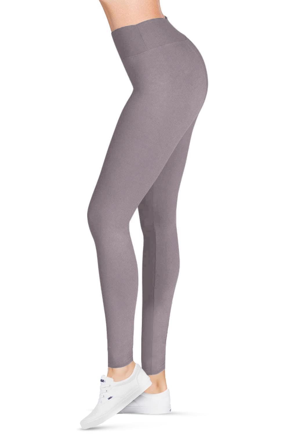 SATINA High Waisted Leggings for Women - Workout Leggings for Regular & Plus Size Women - Lilac Gray Leggings Women - Yoga Leggings for Women |3 Inch Waistband (Plus Size, Lilac Gray)