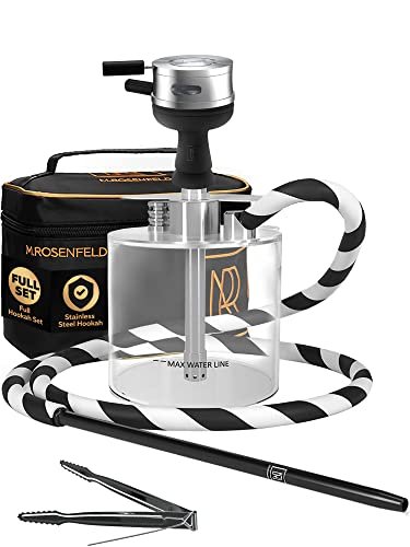 YADO Portable Hookah Set - Silver Acrylic with Stainless Steel Stem, Big HOOKARTIS Charcoal Holder, Heat Management Device, Bag, & Clay Bowl - Size 1
