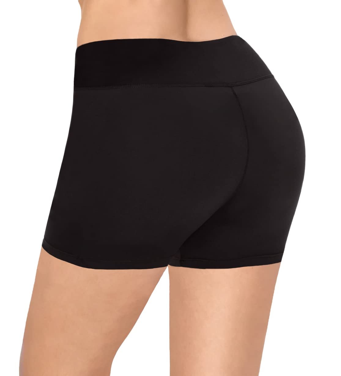 High Waist SATINA Biker Shorts for Women - Black - Size Large (5-Inch) - Yoga Shorts for Regular & Plus Size Women - Free Shipping & Returns