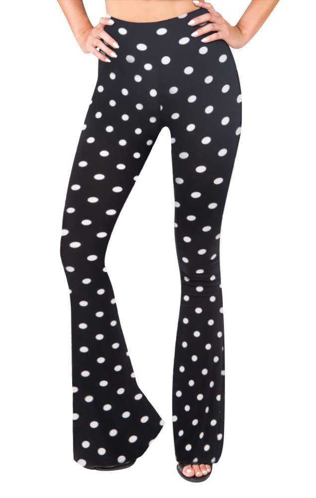 New SATINA High Waisted Flare Palazzo Pants Black White Polka Small Wide Leg
