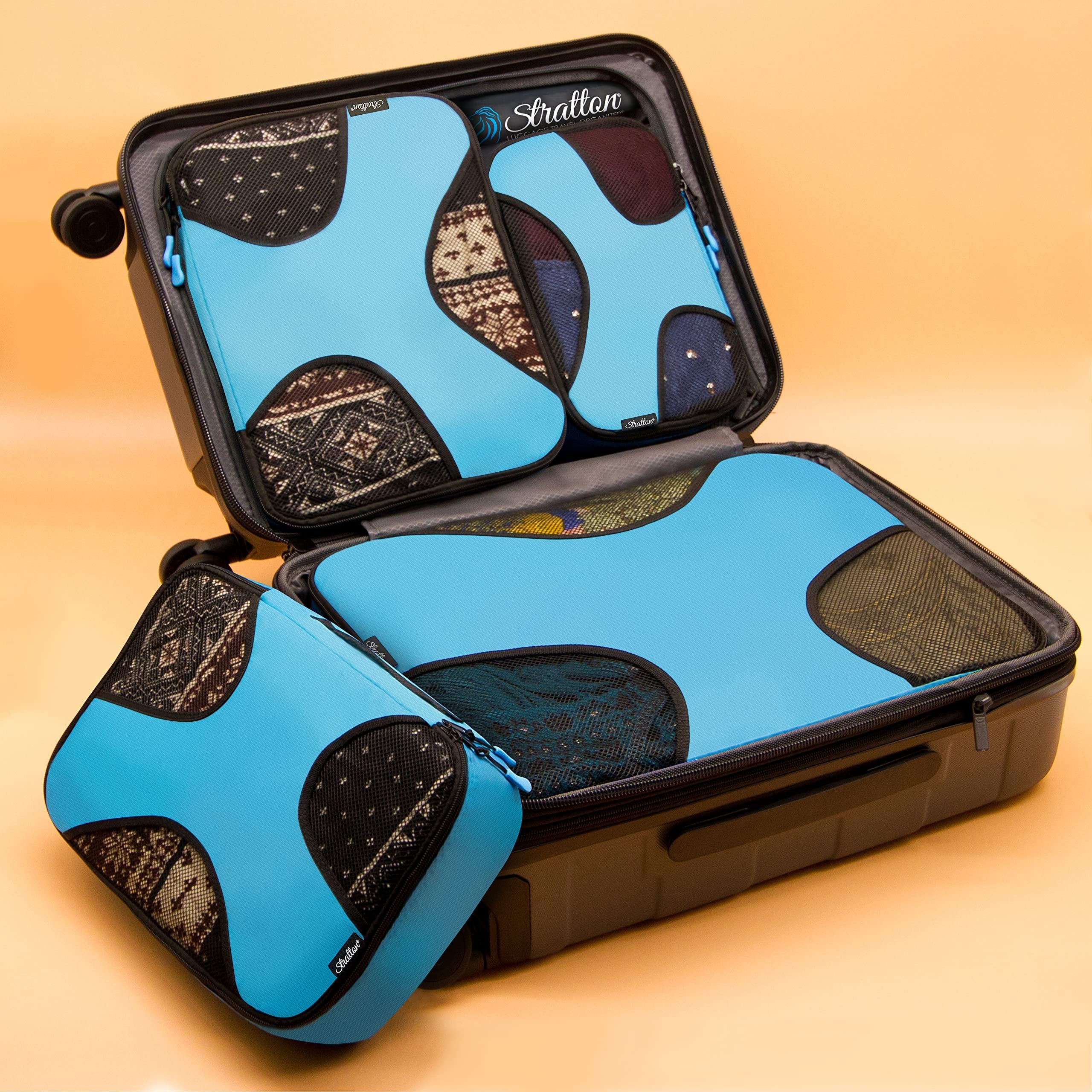 Stratton Packing Cubes Set of 5 | Aqua Teal | Travel Luggage Organizers + Laundry Bag | Free Shipping