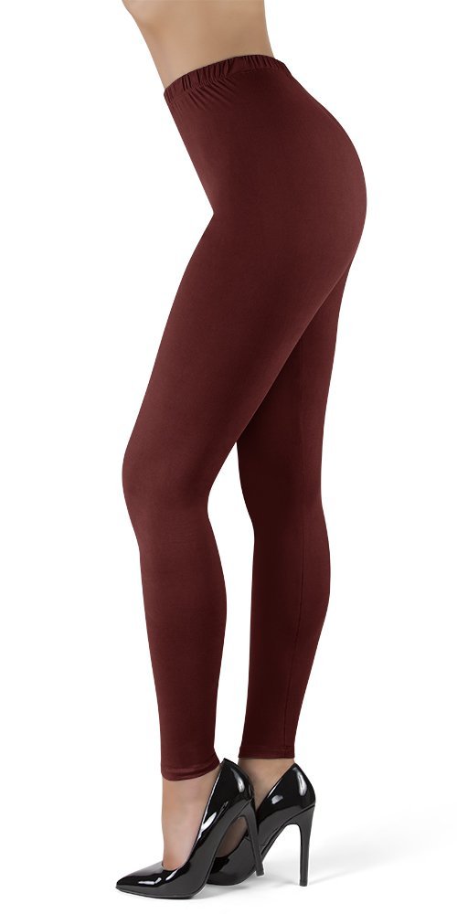 SATINA Burgundy High Waisted Leggings Full Length 1 Waistband | One Size | Free Shipping