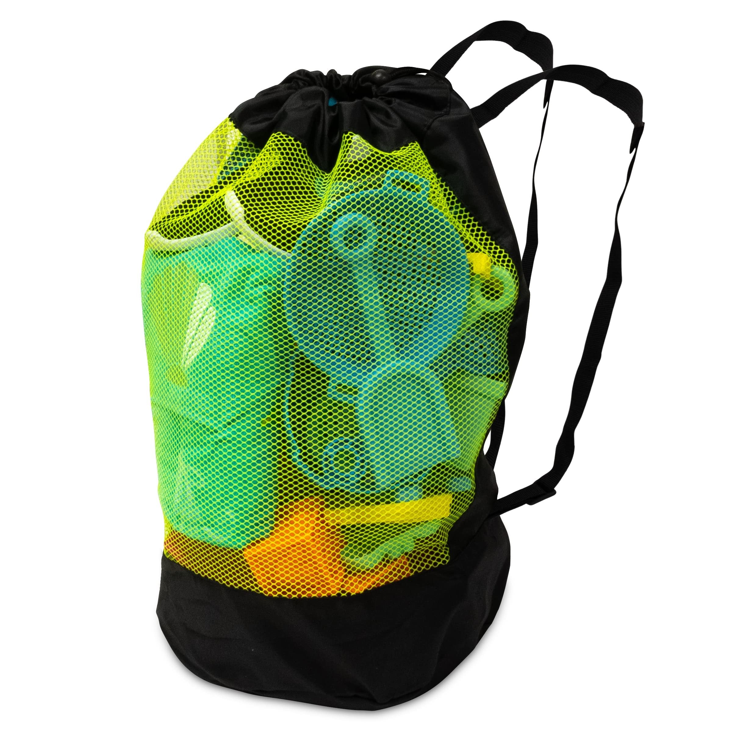 Large Beach Toy Bag Backpack for Kids - Durable Waterproof, Black & Neon Green, 17x10.25x20.5 Inch, Perfect for Pool, Travel & Vacation
