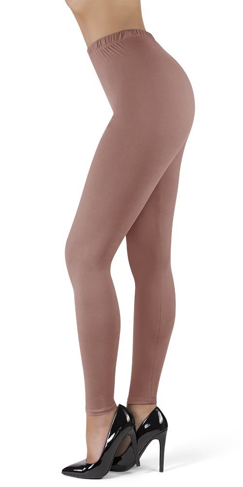 SATINA High Waisted Leggings Old Rose Full Length 1 Inch Waistband Free Ship & Returns (Size: One Size)