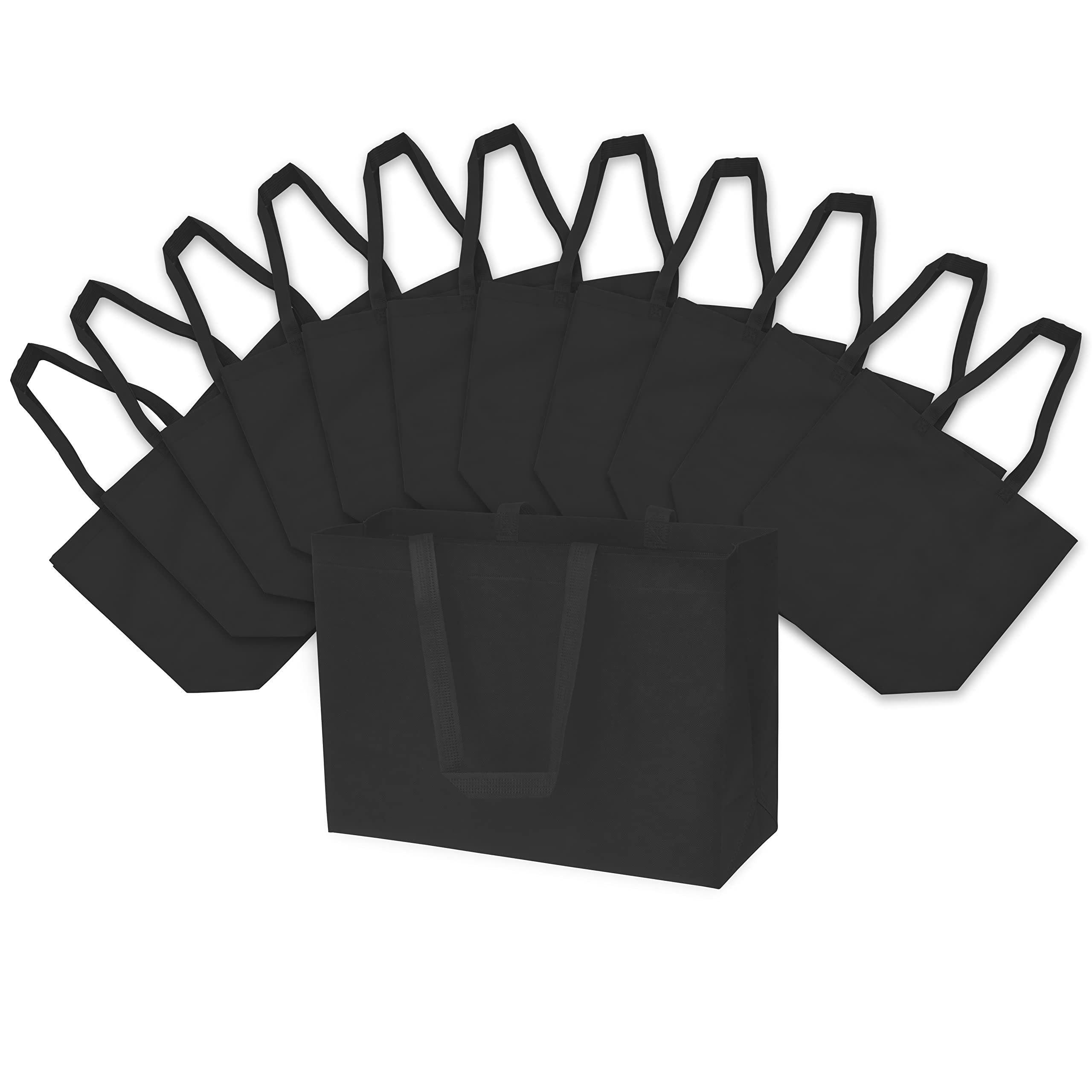 Large Reusable Gift Bags 16x6x12 - Eco Friendly Black Fabric Totes for Shopping, Events, Parties - 12 Pack