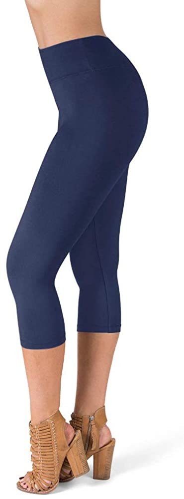 New SATINA Navy Capri Leggings | High Waisted | 3 Waistband | One Size