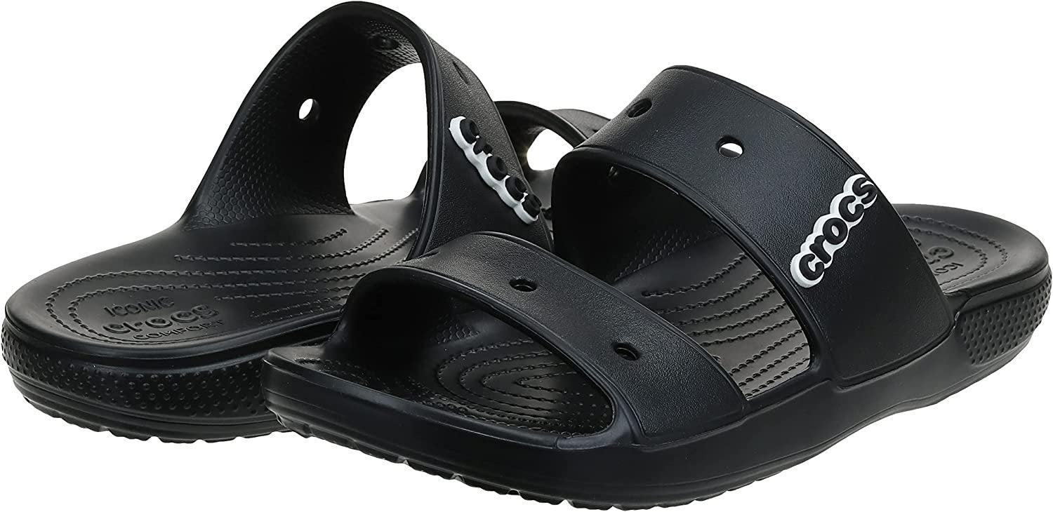 Crocs Unisex Classic Two-Strap Slide Sandals, Black, 10 US Men