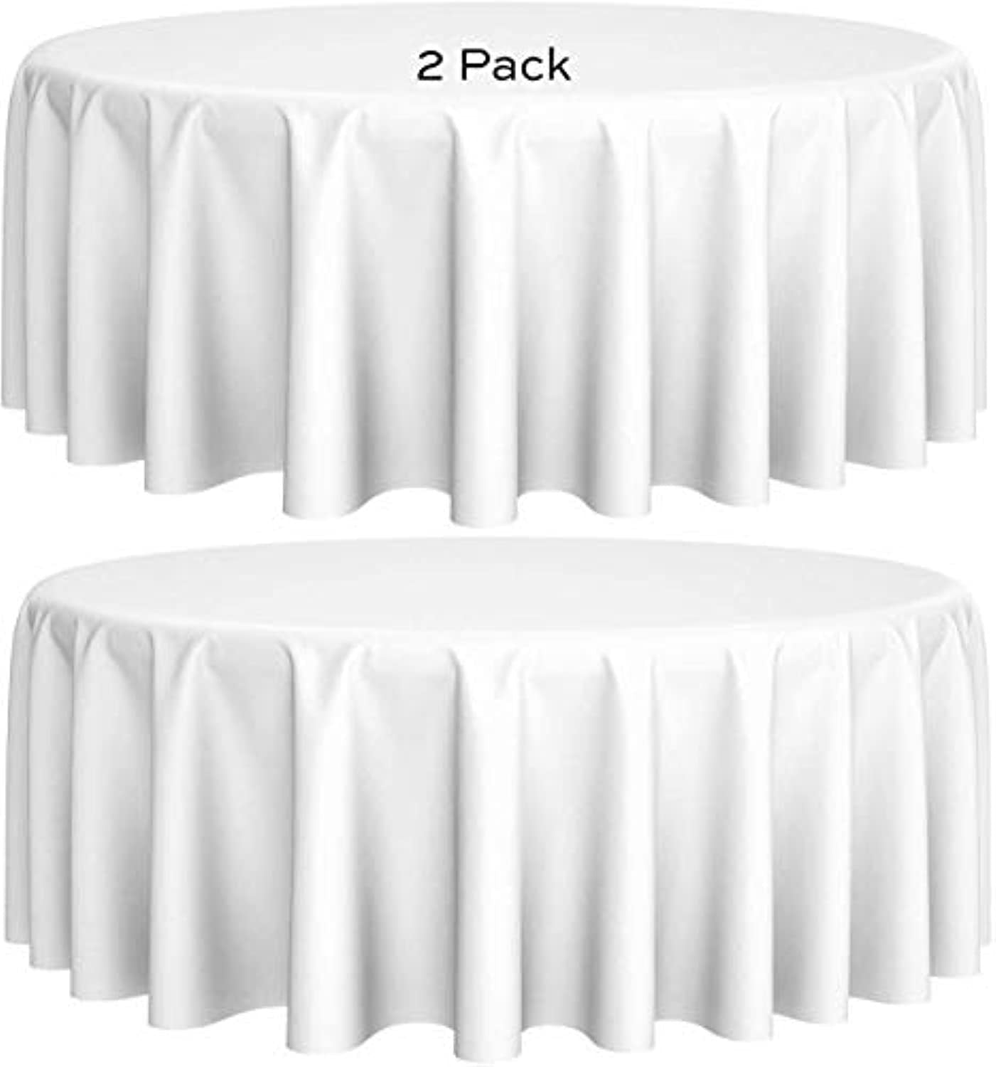 90 Round White Tablecloths - 2 Pack | Premium Quality for Wedding, Banquet, Restaurant | Washable Fabric