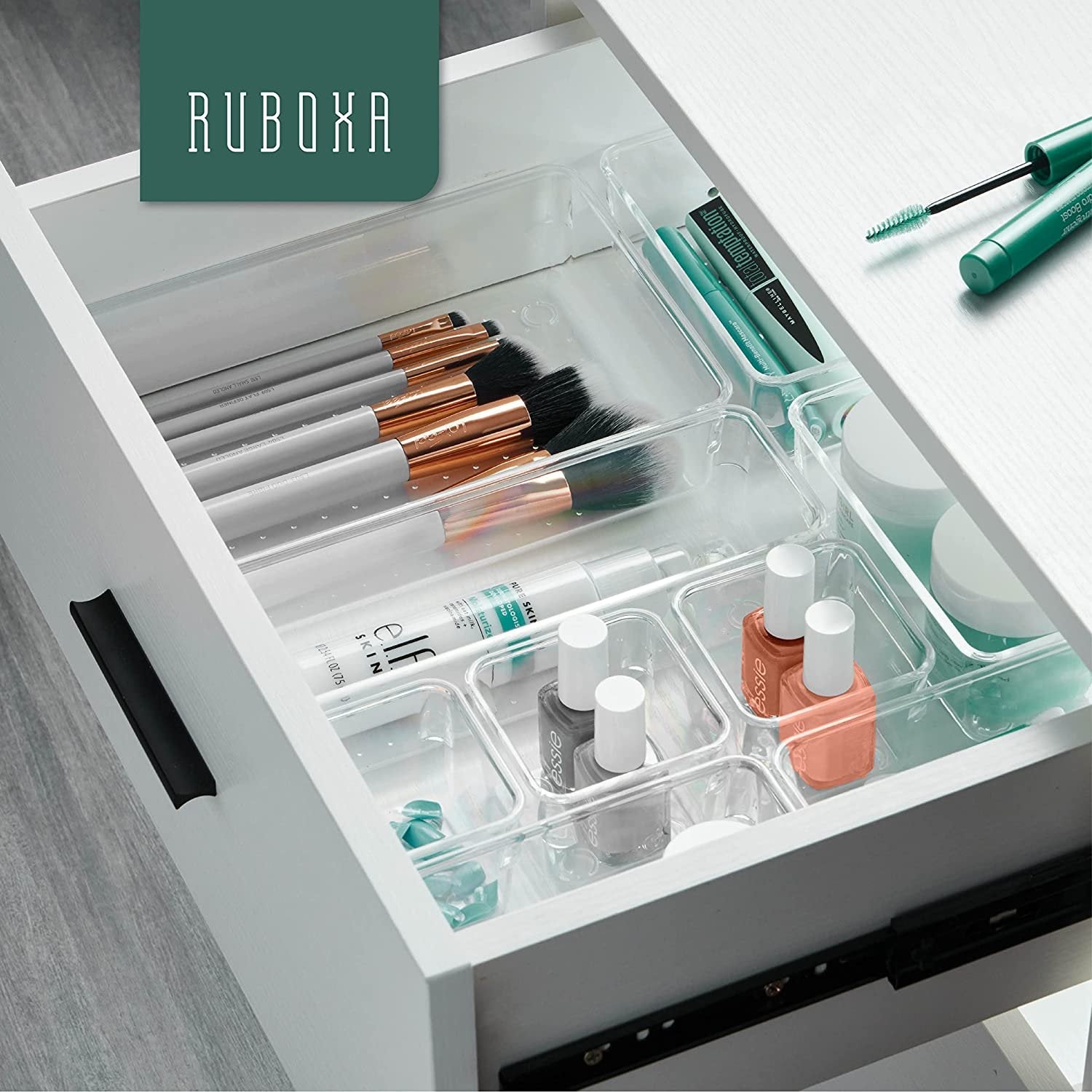 Ruboxa Clear Drawer Organizer - 25 PCS Clear Plastic Drawer Organizers for Home Organization and Storage, Including 4 Sizes Small Organizer Bins, Non-Slip Pads, for Bathroom, Kitchen, Vanity & Office