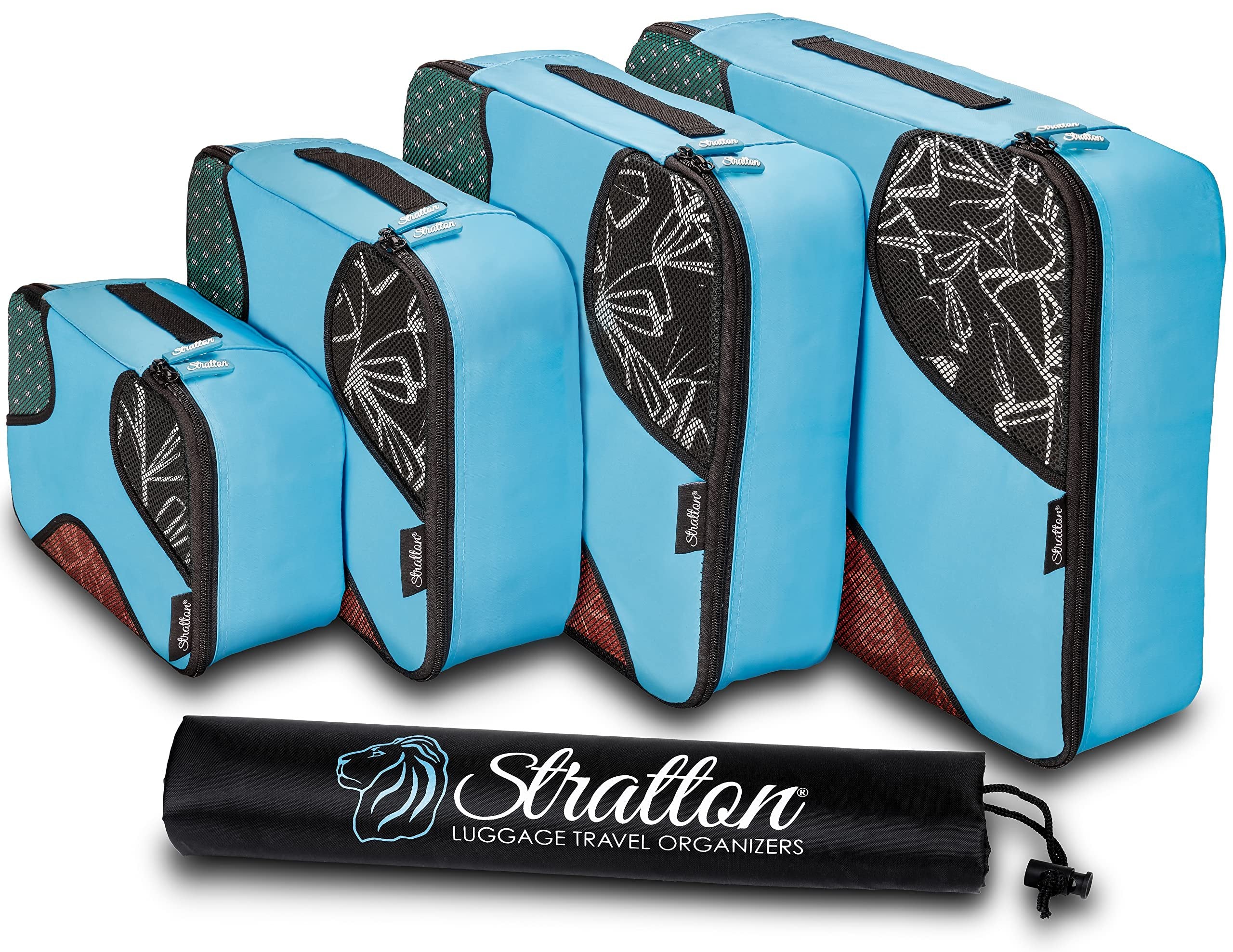 Stratton Packing Cubes Set of 5 | Aqua Teal | Travel Luggage Organizers + Laundry Bag | Free Shipping