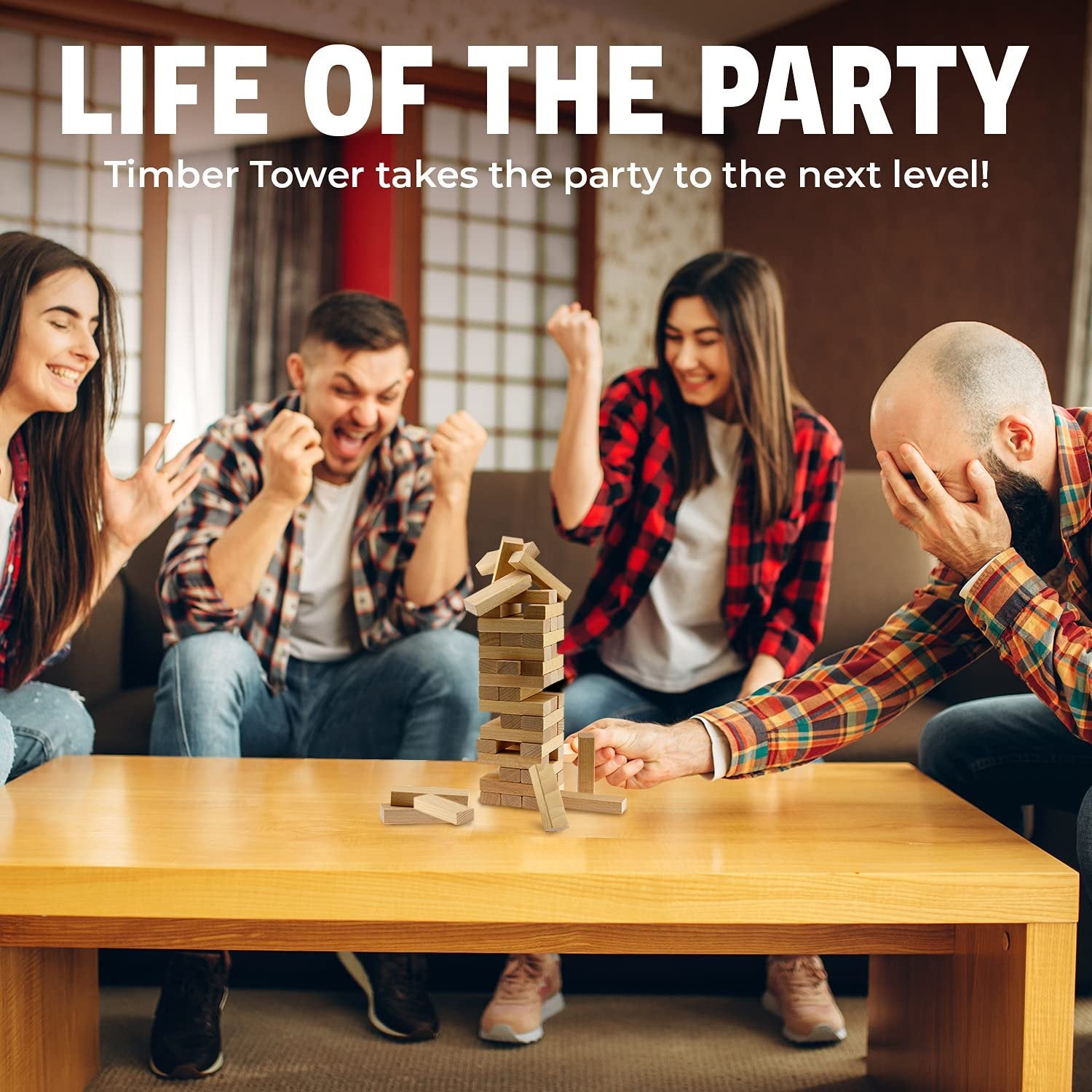 CoolToys Timber Tower Stacking Game - 48 Piece Wood Blocks - Original Edition - Size 1 Pack