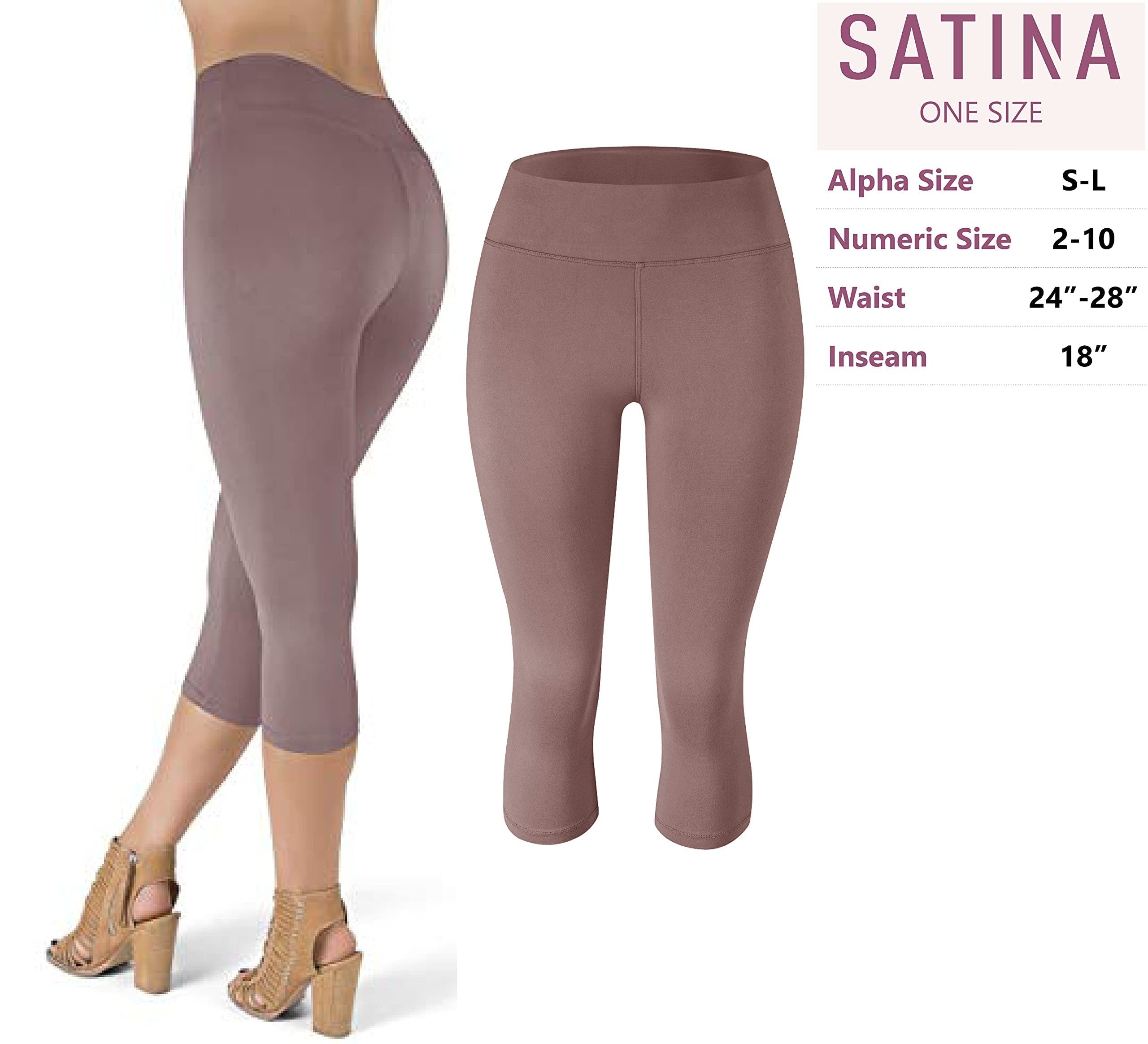SATINA High Waisted Mauve Capri Leggings, Tummy Control, 3 Inch Waistband, Yoga, One Size