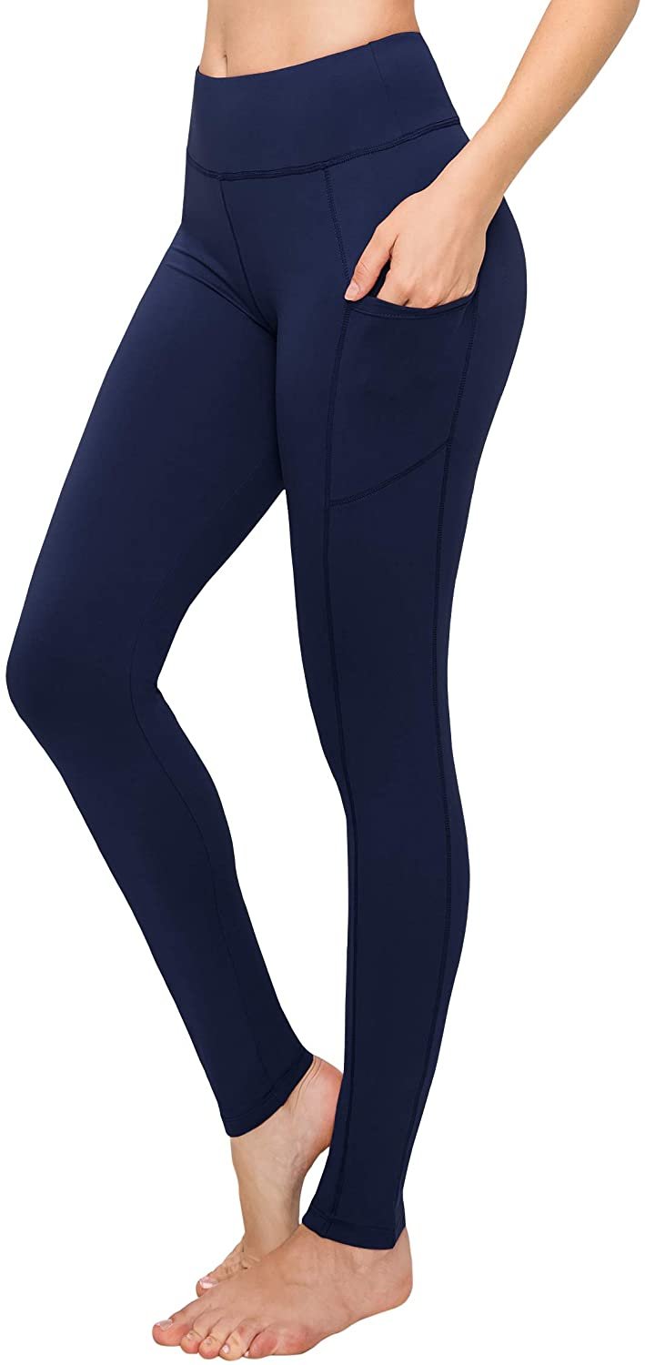 Super Soft SATINA High Waisted Yoga Leggings w/ Pockets | Navy | One Size
