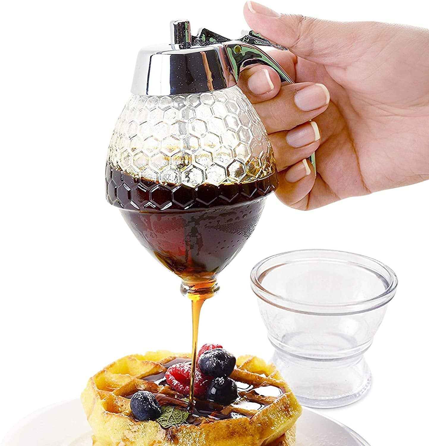 Glass Syrup Dispenser for Pancakes - No Drip Honey Dispenser Glass - Syrup Bottle 8 Oz