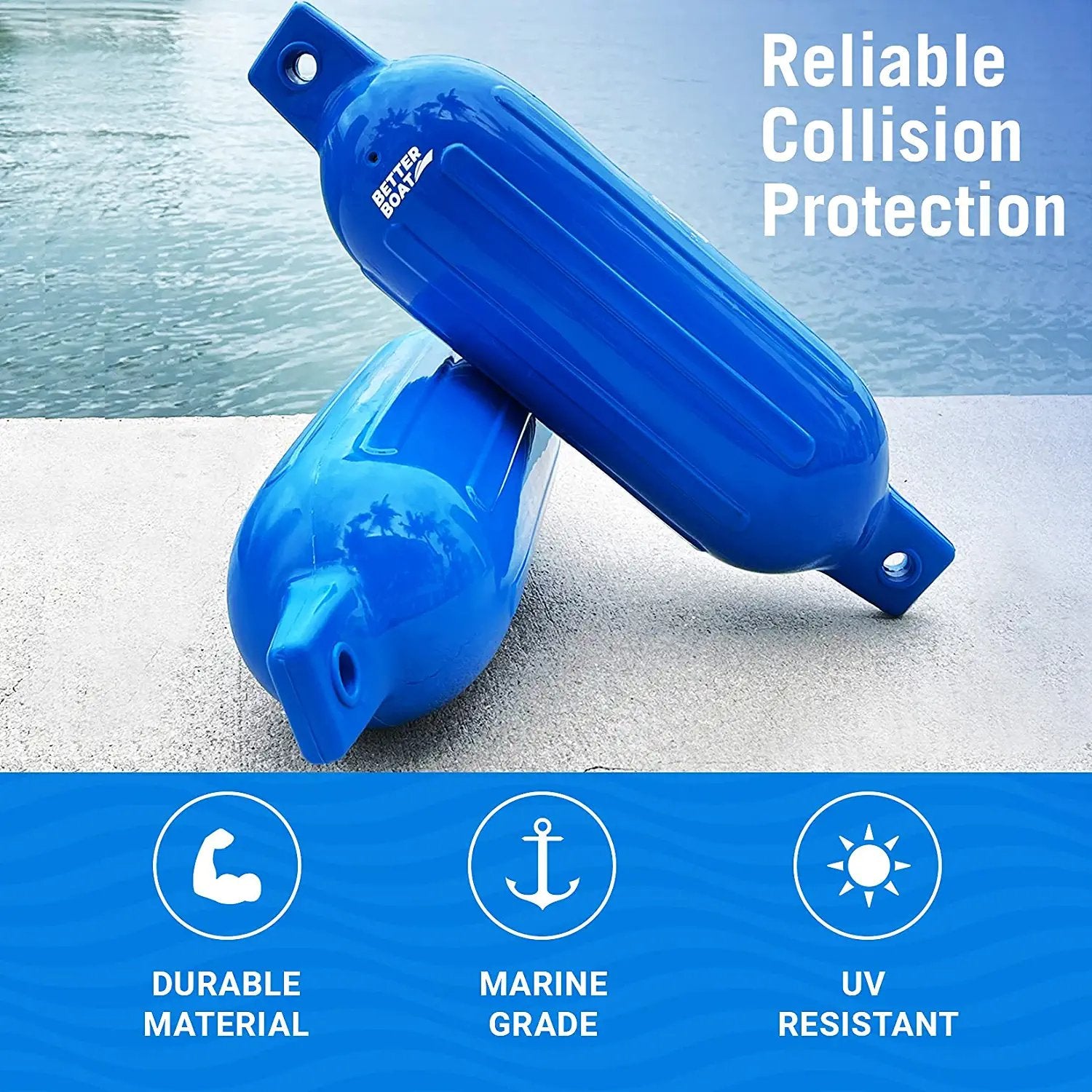 2 Pack Boat Fenders for Docking Boat Bumpers for Docking with Pump Boat Accessories Boat Dock Bumpers Set Buoys Pontoons Buoy Inflatable Fender Marine Bouys 23" x 6.5" Blue