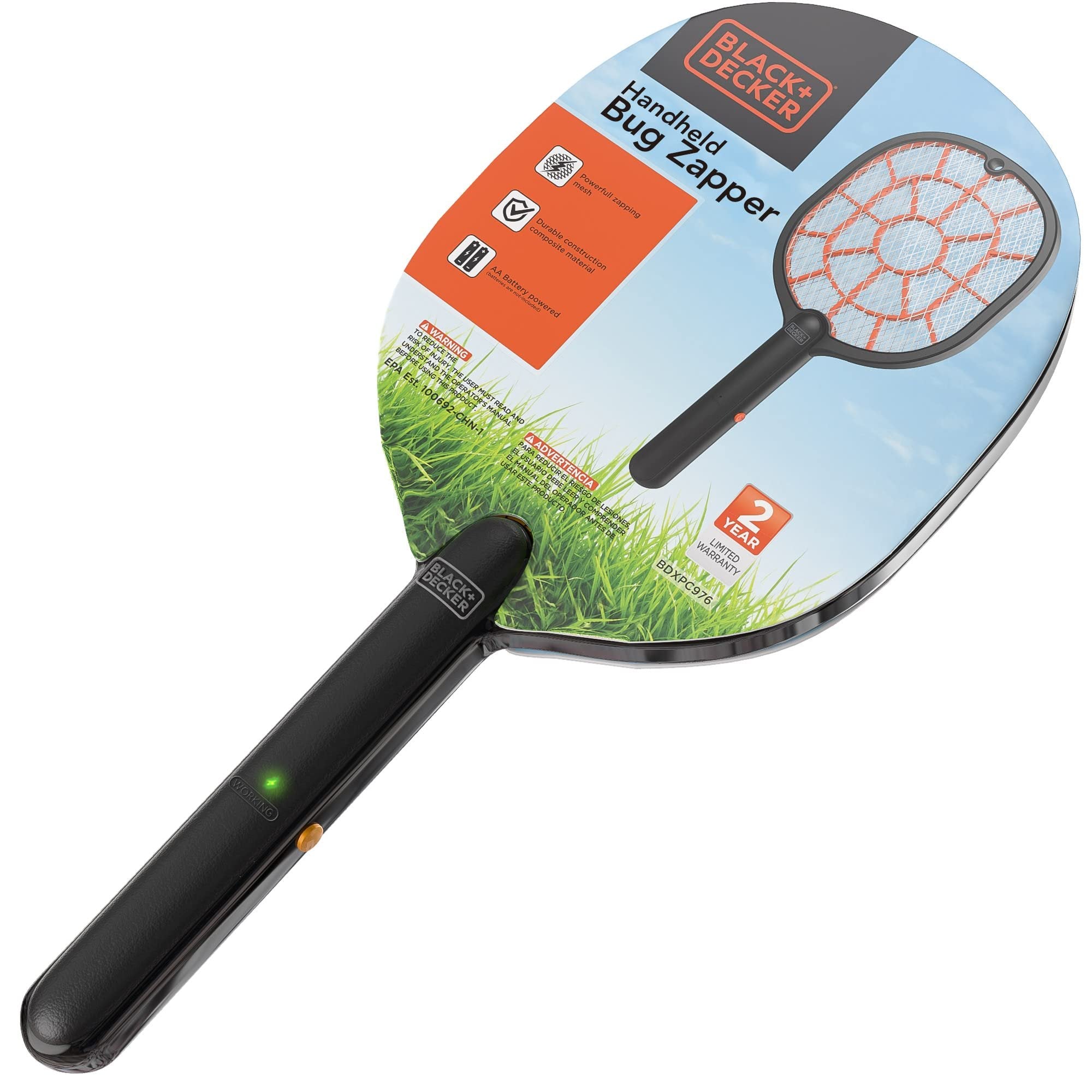Black+Decker Electric Fly Swatter, Handheld Bug Zapper Racket - Heavy-Duty, Indoor/Outdoor - Battery-Powered - Non-Toxic, Safe for Humans/Pets, Black,