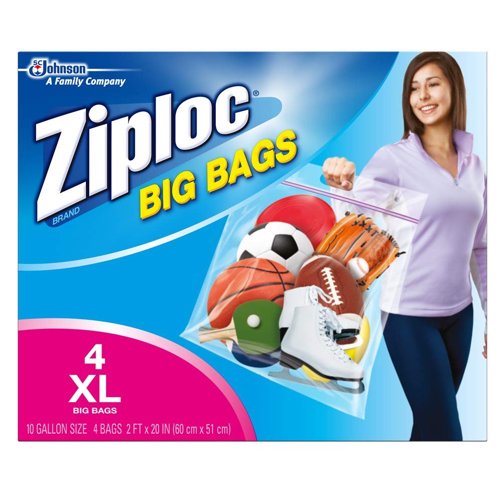 Ziploc XL Storage Bags, Double Zipper Seal, Expandable Bottom, 4 Count (Pack of 8), Multi