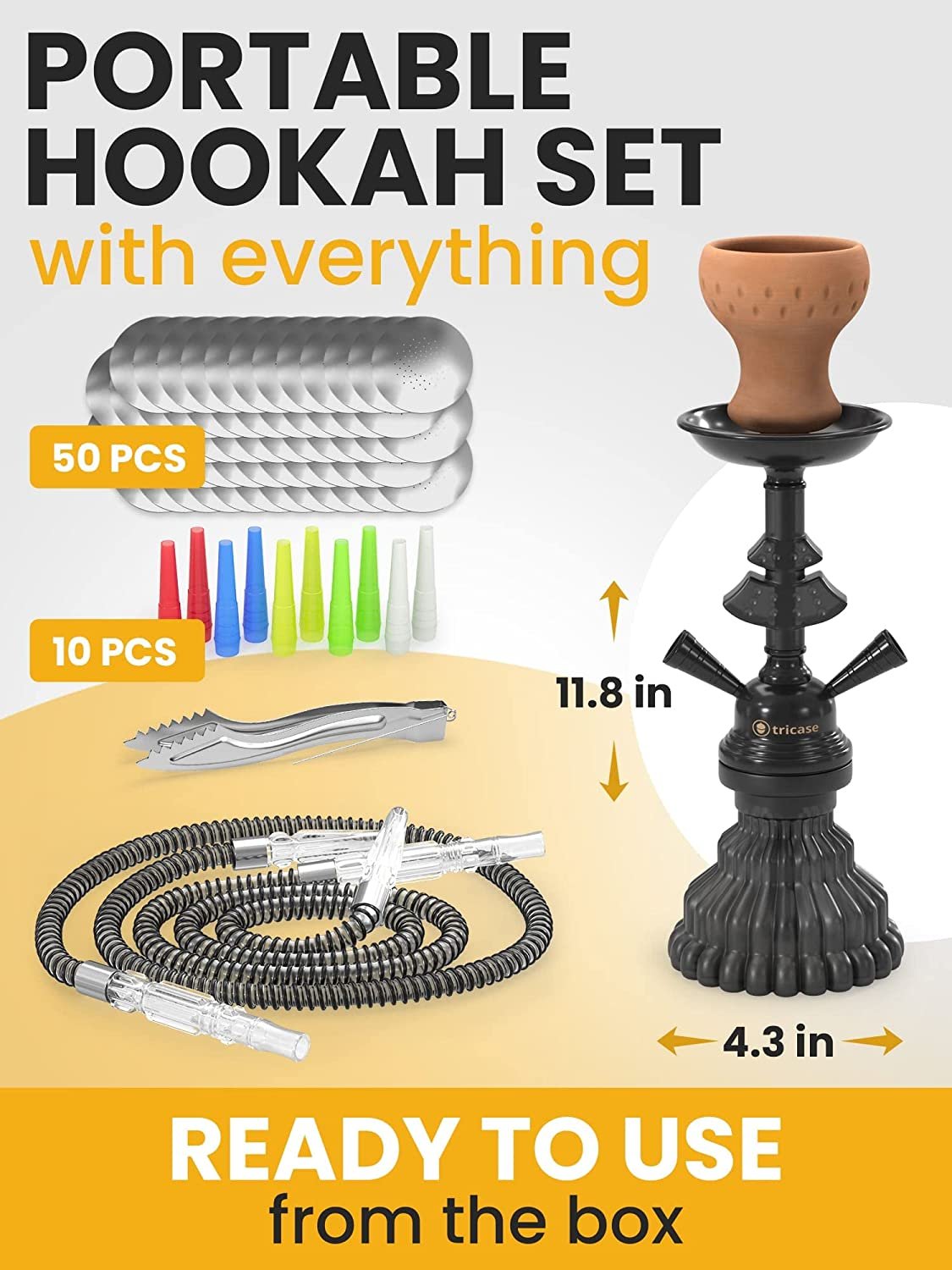 Portable 2 Hose Hookah Set - LilOne 12 Black Mini Hookah with 50x Foil & 10x Tips - Free Shipping