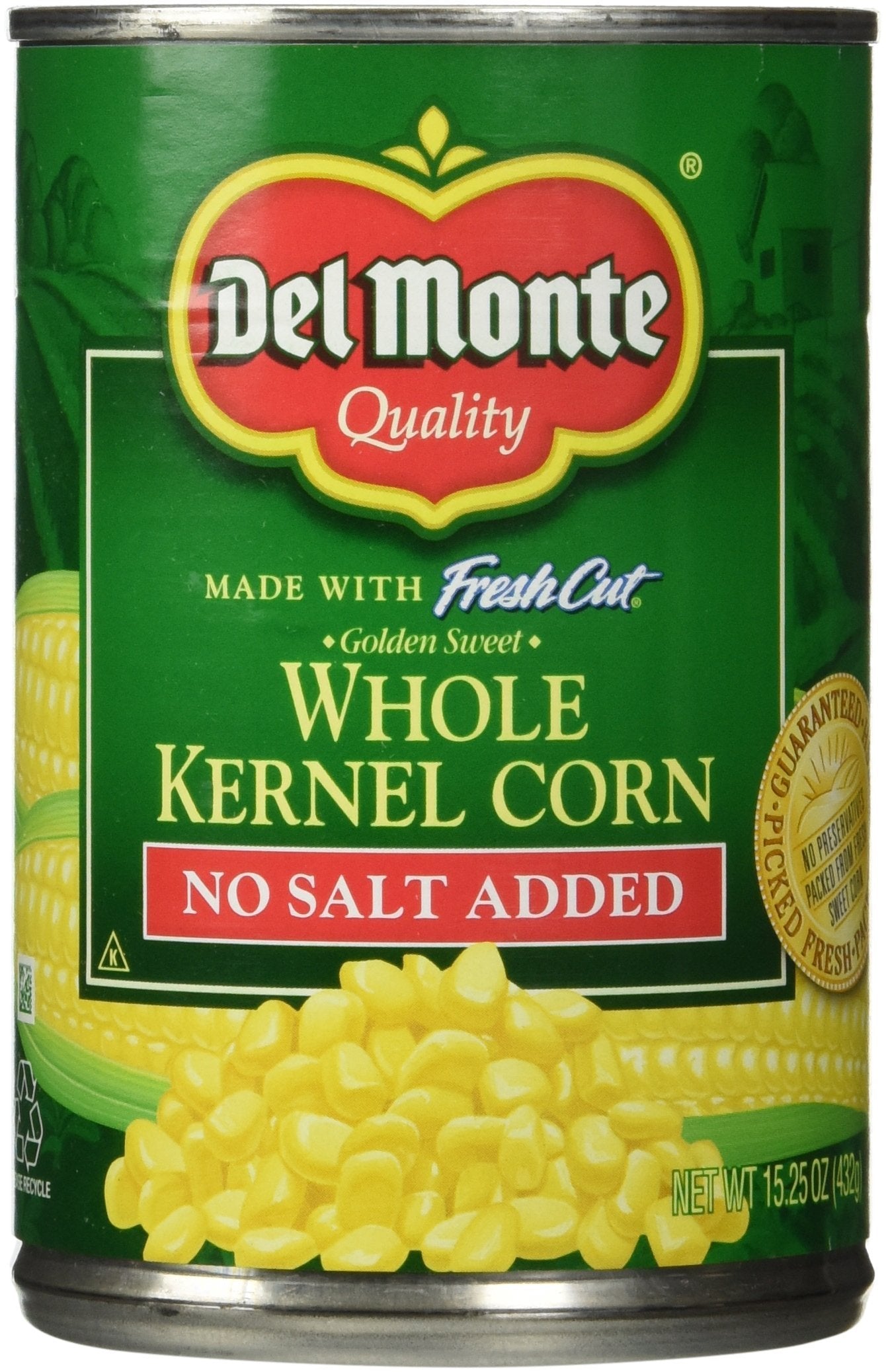 Del Monte, Whole Kernel Gold Corn, No Salt Added, 15.25oz Can (Pack of 6)
