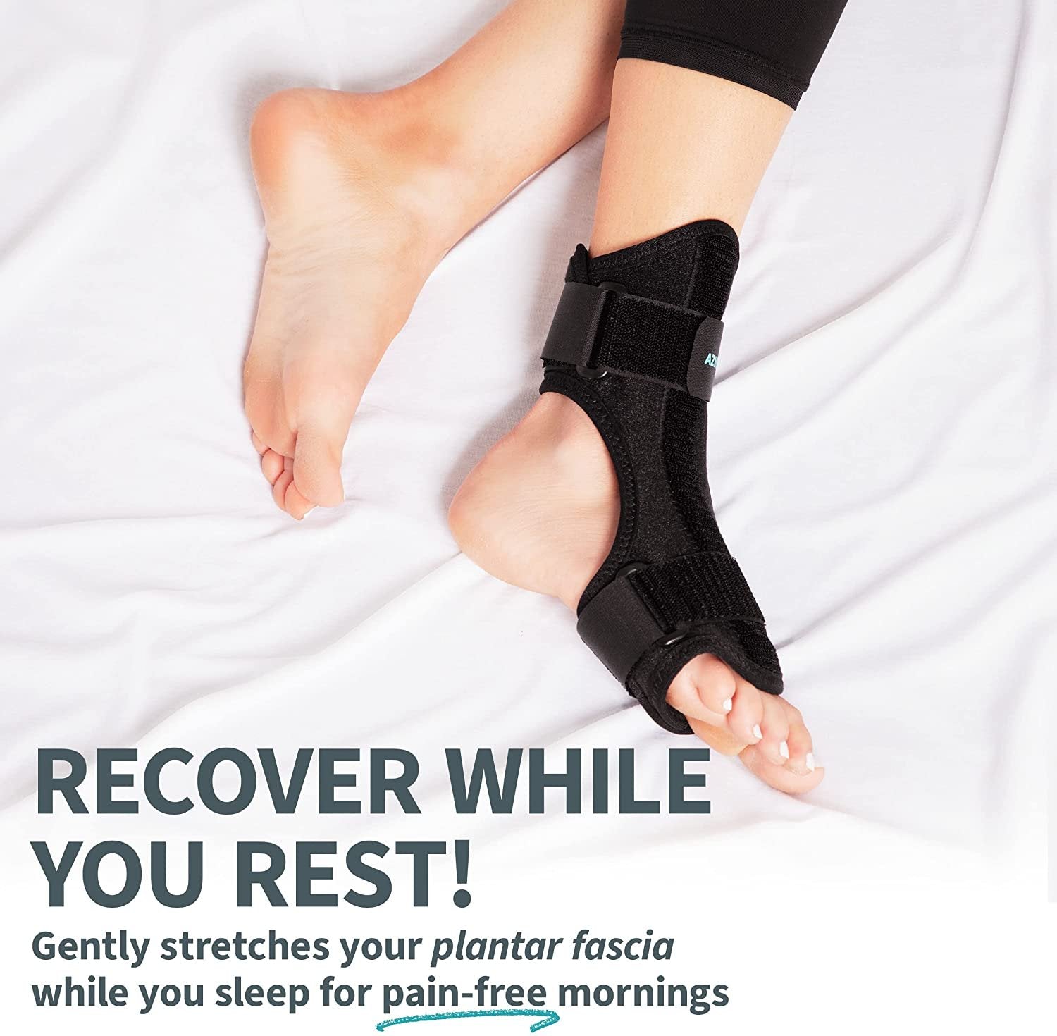 AZMED Plantar Fasciitis Night Splint - Lightweight & Breathable, Black - Adjustable for Foot Drop, Arch Pain, Heel & Ankle Support - Fits Most Feet - Pack of 1