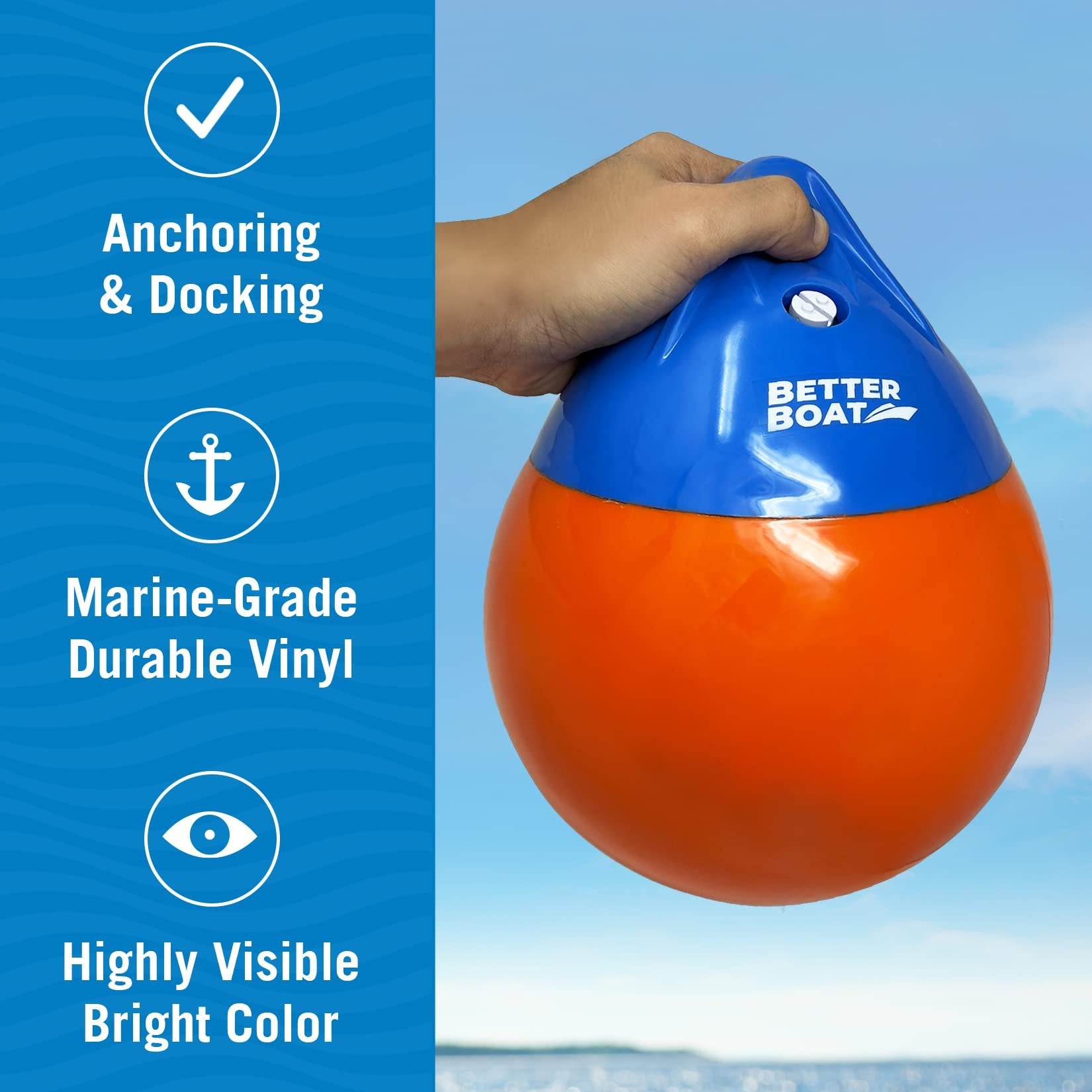 Anchor Buoy & Retrieval Ring Vinyl Boat Bouy Balls Round Boat Mooring Buoys, Bumper or Marker and Anchor Float Ball Floating Pick Up for Rope Line Crab Pot Puller or Inflatable Dock Sea & Lake