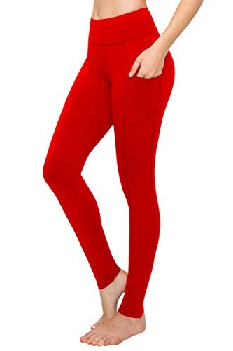 Red SATINA High Waisted Leggings with Pockets | Plus Size Women | 3 Waistband