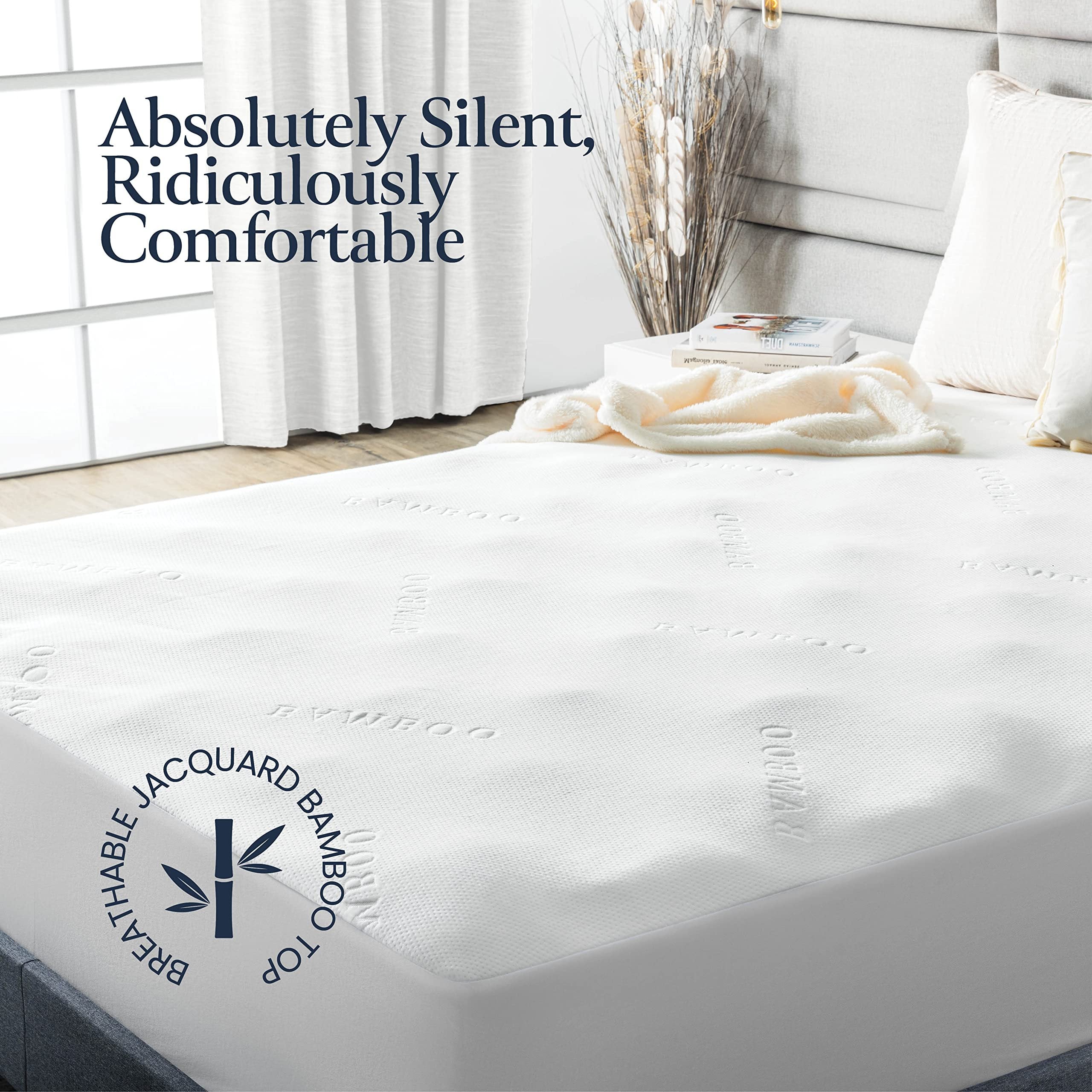 Queen White Bamboo Waterproof Mattress Protector - Hypoallergenic & Breathable