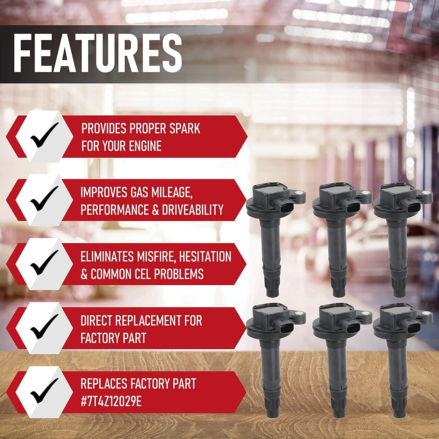 Set of 6 Ignition Coils for Ford Mercury Mazda Lincoln - Fits 3.5L 3.7L V6 - Edge F150 Explorer Mustang Taurus X MKZ - Replaces 7T4E-12A375-EE DG520 - Free Shipping