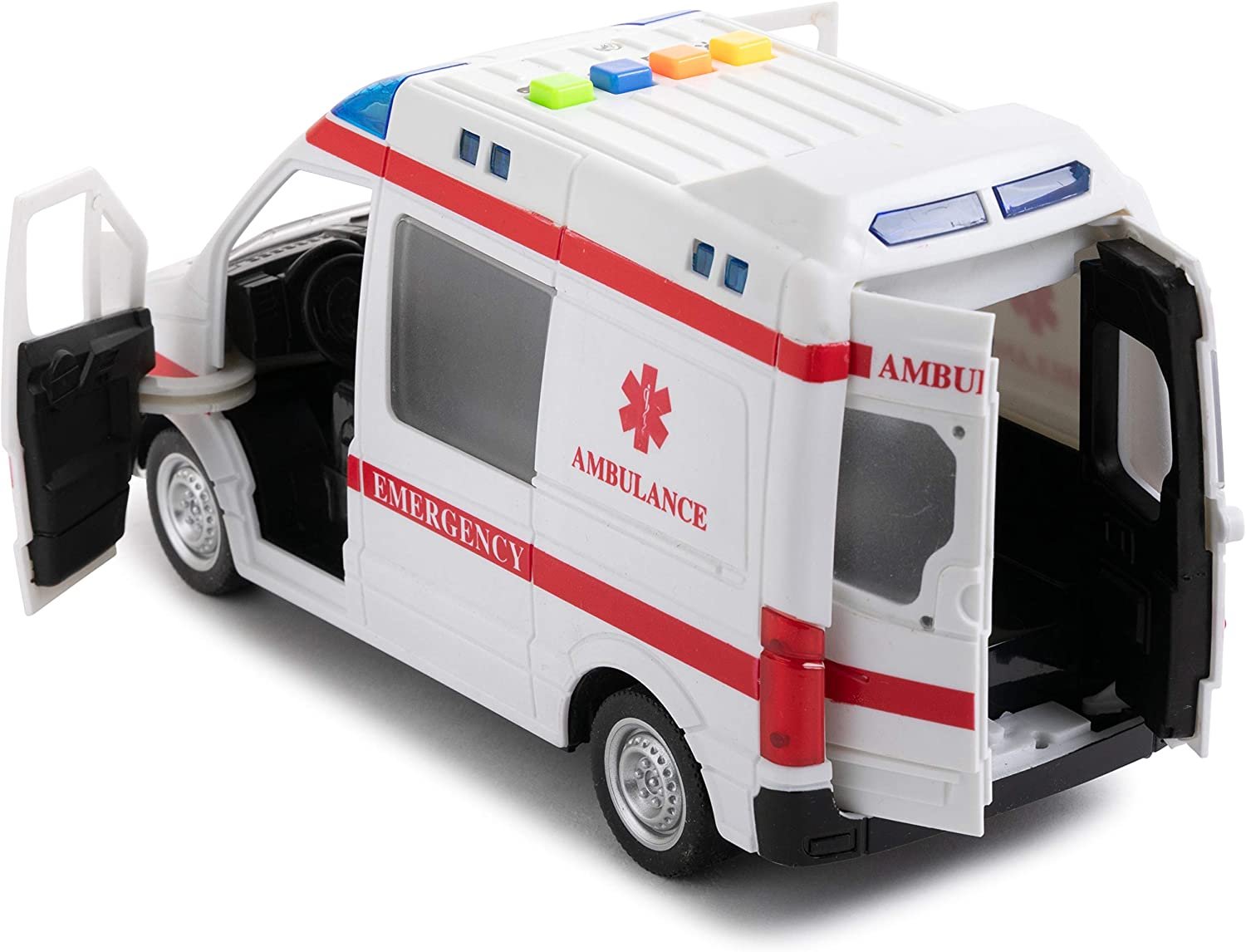 Ambulance Toy Car with Light & Siren Sound Effects - Friction Powered Wheels & LED Lights - Heavy Duty Plastic Rescue Vehicle Toy for Kids & Children by Toy To Enjoy