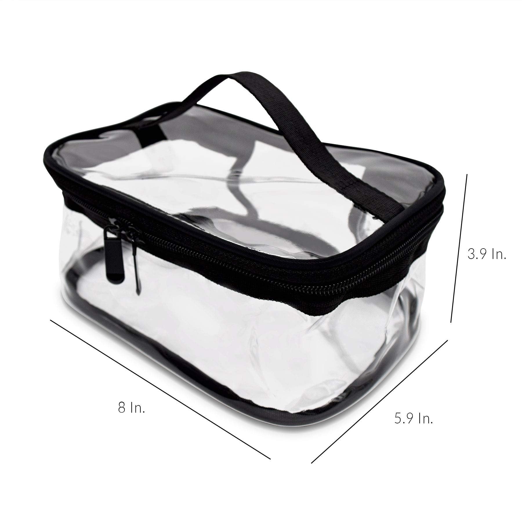Cosmetic Travel Bag - Clear Vinyl Zipper Toiletry Pouch Portable Cosmetic Pouches Makeup Bag Multifunction Vacation Organizer Double Zippers Bathroom, Holidays, Heavy-Duty Handle Design - 8x5.9x3.9