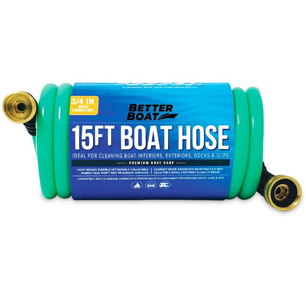Better Boat 15FT Coiled Boat Hose | Green | Marine Grade | 3/4 Inch Connectors | Self Recoiling