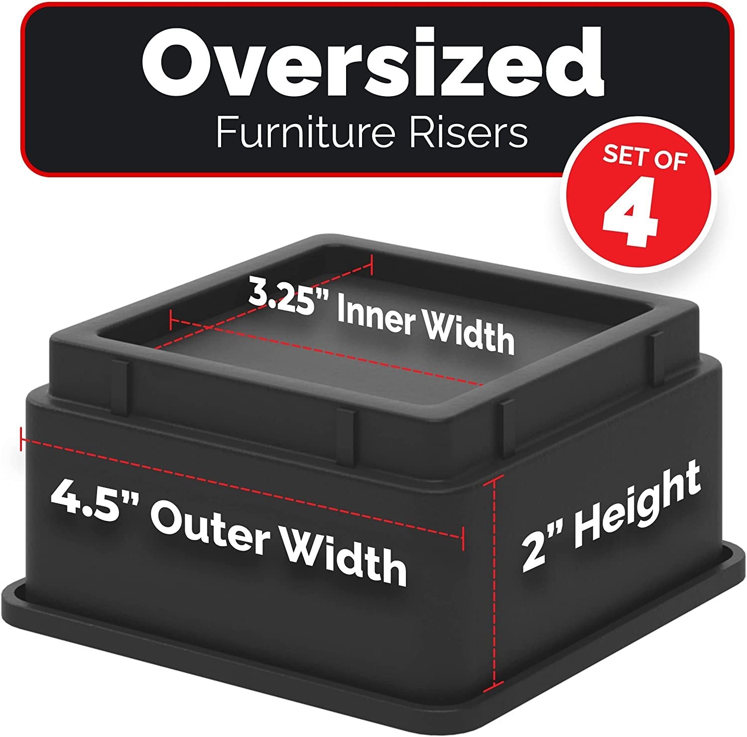 iPrimio Bed and Furniture Risers – Square Elevator up to 2” Per Riser and Lifts up to 10,000 LBs - Protect Floors and Surfaces – Durable ABS Plastic and Anti Slip Foam Grip – Stackable (8, White)