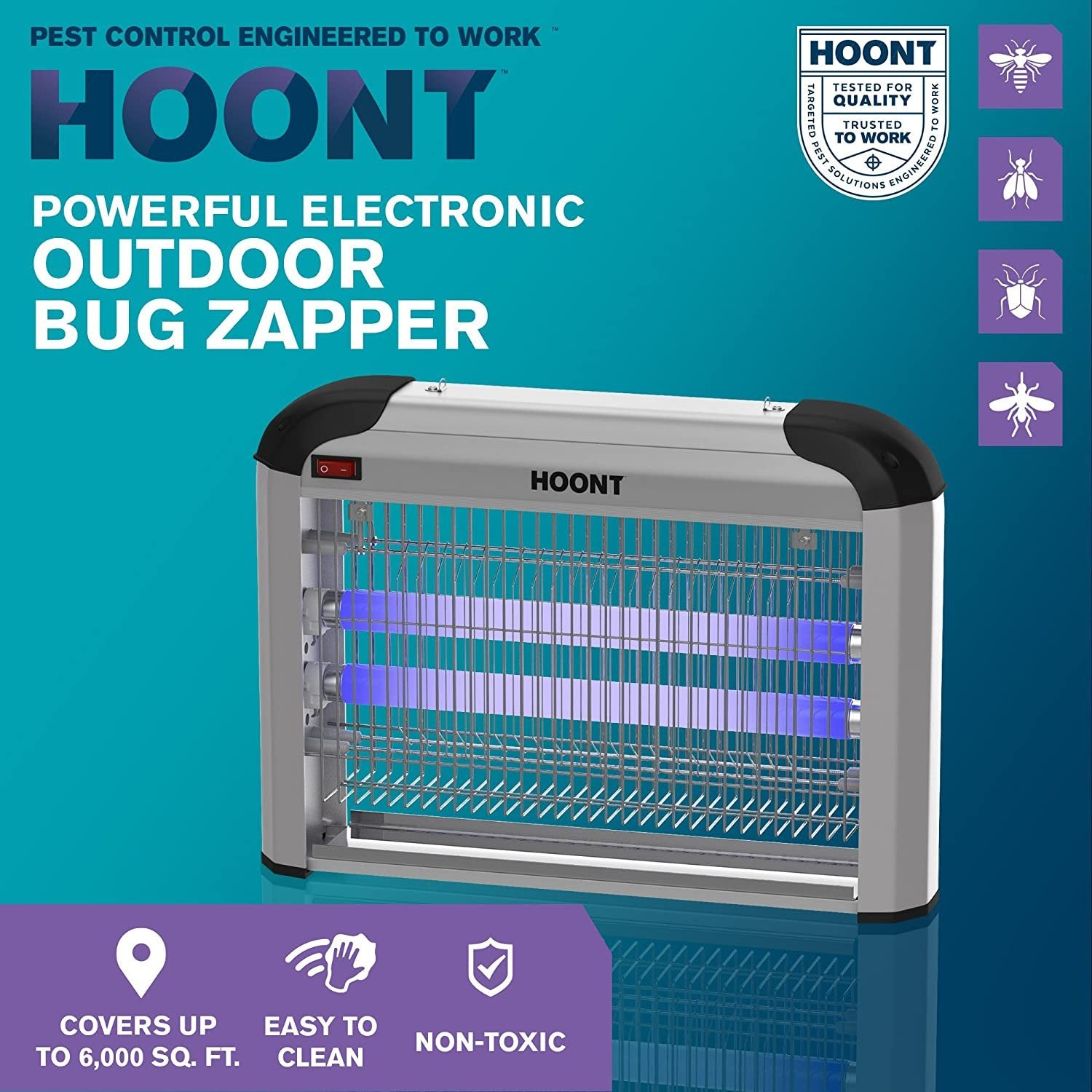 Hoont Electric Fly Zapper Trap - 6000 Sq. Ft Coverage, Black, , Insect Killer