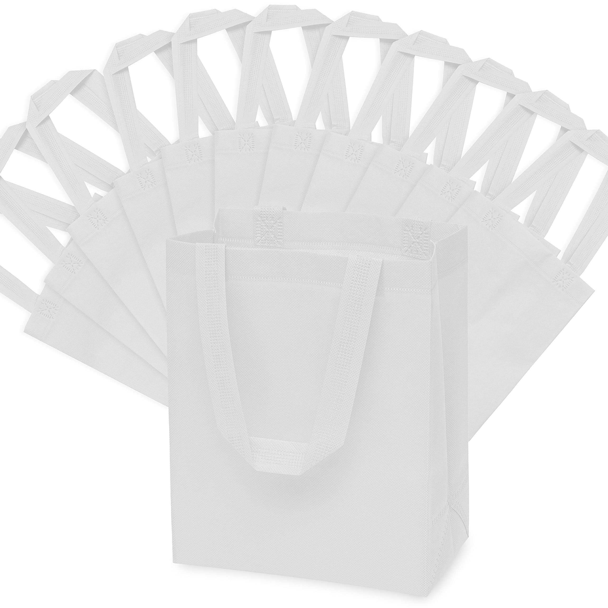 Reusable Gift Bags - 12 Pack Small Totes with Handles, Strong White Eco Friendly Fabric Cloth for Shopping, Merchandise, Events, Parties, Take-Out, Boutiques, Retail Stores, Small Business Bulk - 8x4x10