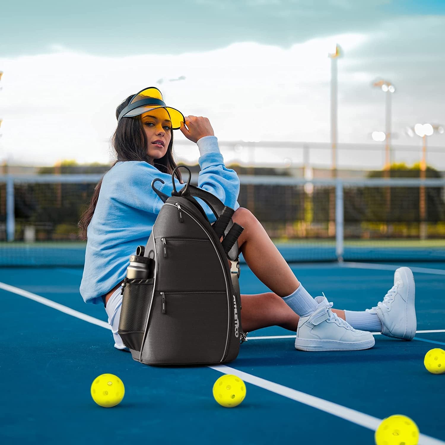 Athletico Sling Bag - Crossbody Backpack for Pickleball, Tennis, Racketball, and Travel for Men and Women (Black)