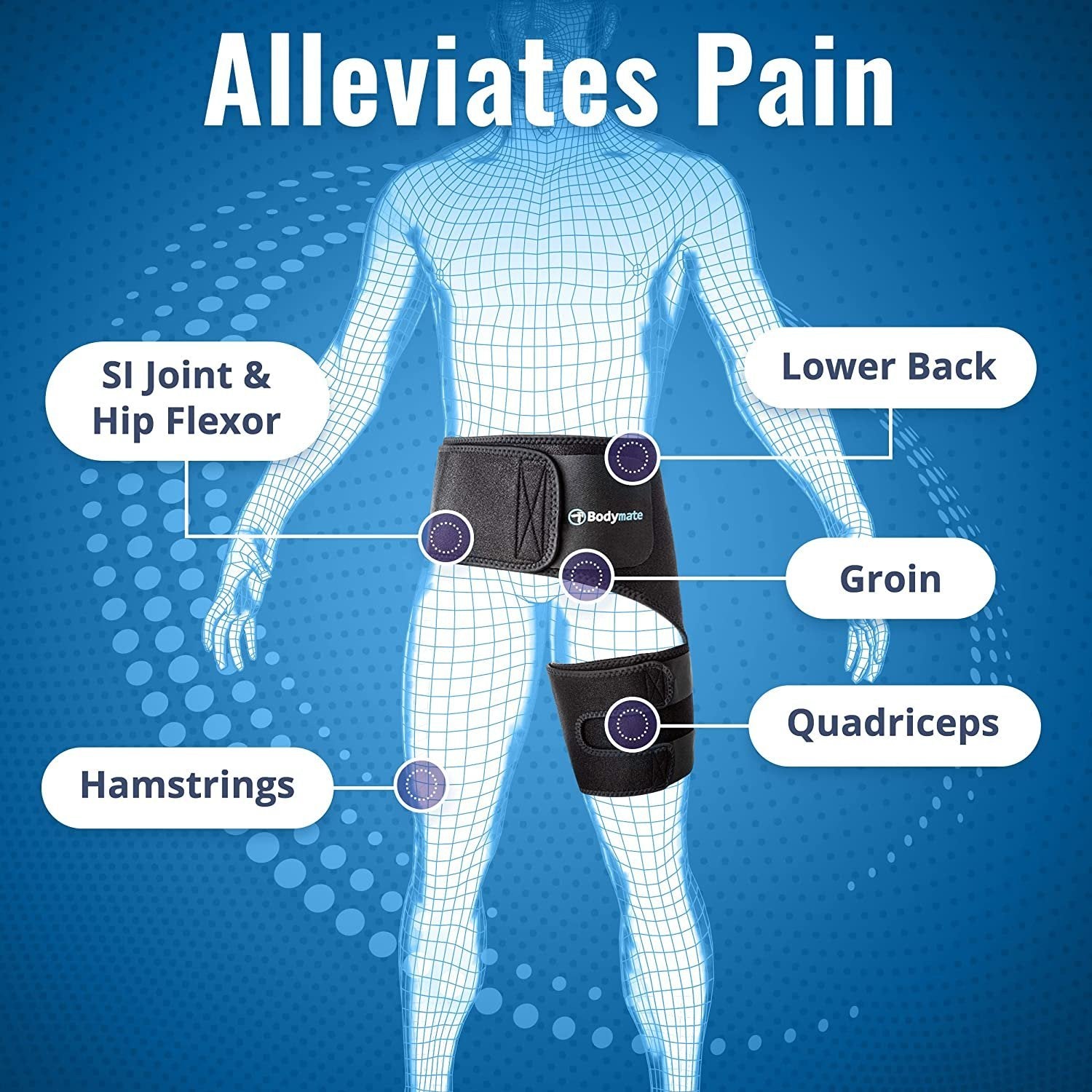 Bodymate Black Compression Brace for Hip, Sciatica Relief - Medium Hip 32-44